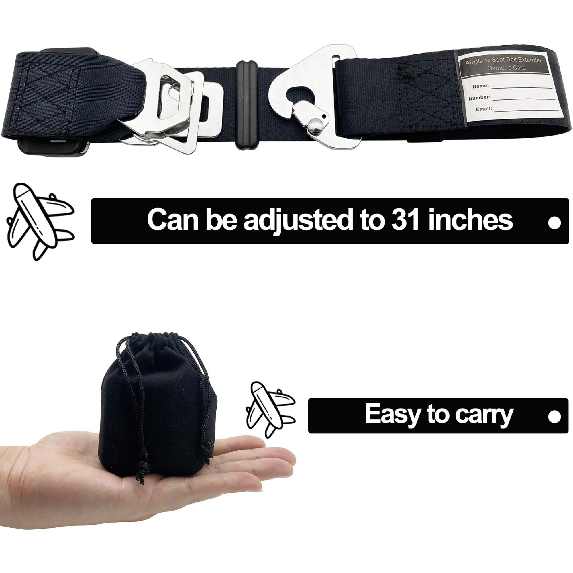 Airplane Seat Belt Extender Seatbelt Extension Adjuster 7-31"" For All Airline Including Southwest (Three In One)
