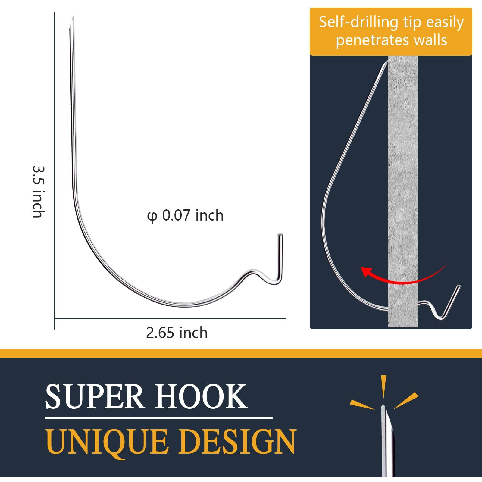 Mihuyan Picture Hanger Super Hook 20Pcs High-Quality Steel Picture Hanger Hercules Hooks Used For Drywall  Wood Wall  Plaster Wall  Can Hang Photos  Art  Clock  Mirror.