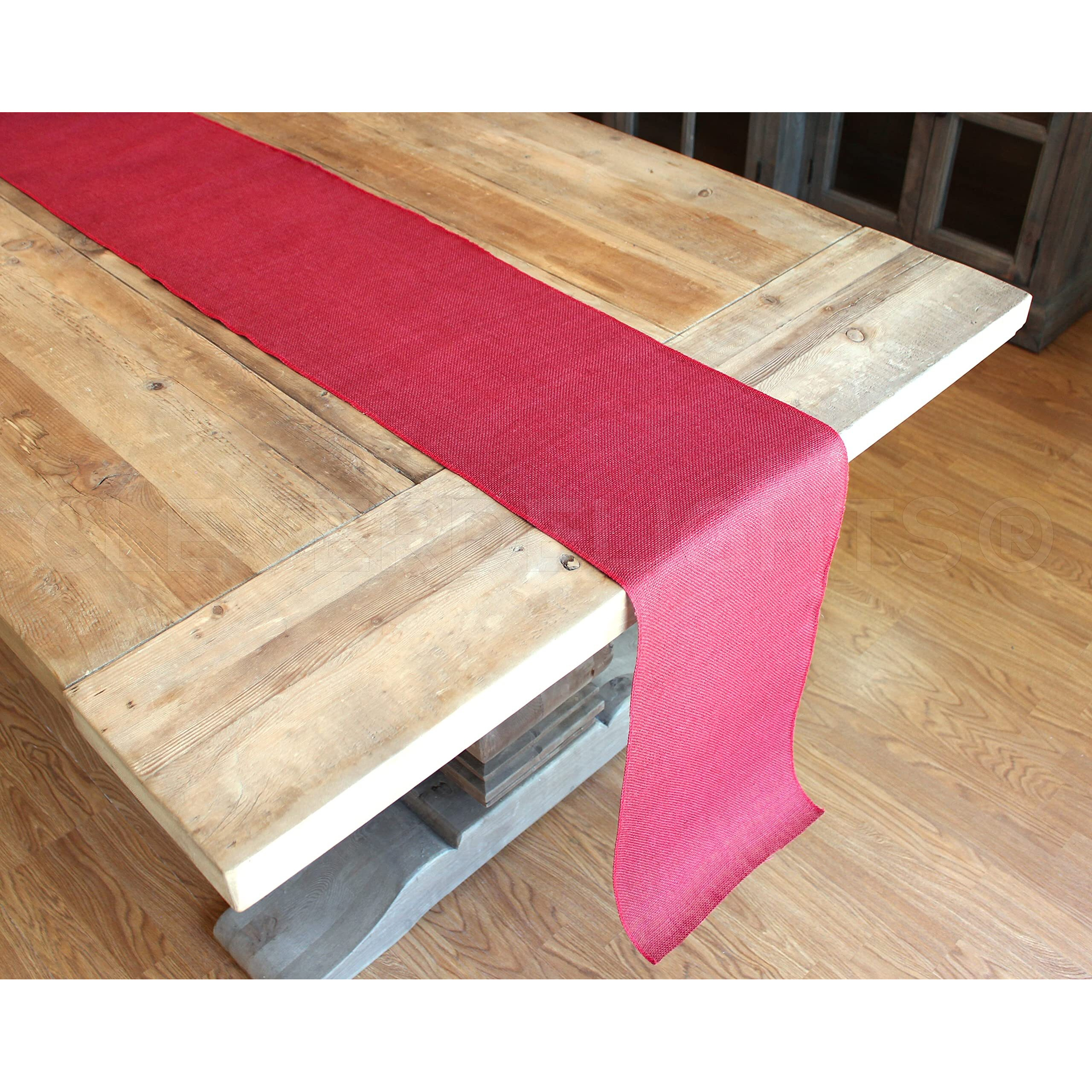 Cleverdelights 12"" Premium Red Burlap Roll - 50 Yards - No-Fray Finished Edges - Natural Jute Burlap Fabric