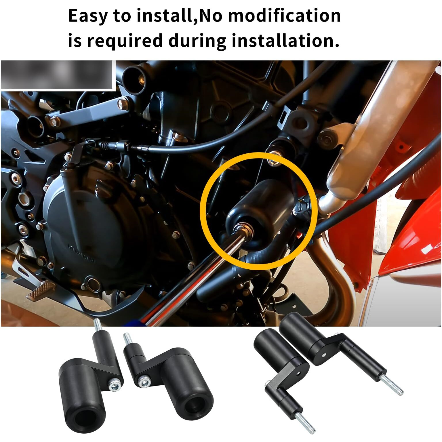 Vanshly No Cut Black Frame Sliders Fits Kawasaki Ninja 400 Z400 Z 400 2018 2019 2020 2021 2022 2023 Abs & Non Abs Models 750-4159