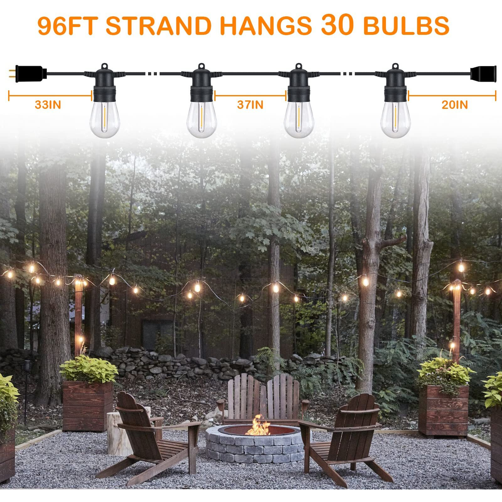 Dge Outdoor Long Led String Lights 96Ft Patio String Light Shatterproof & Waterproof Ip65  18 Awg Ul Listed Wire Bright String Light For Patio  Backyard  Gazebo  Porch  Wedding Party