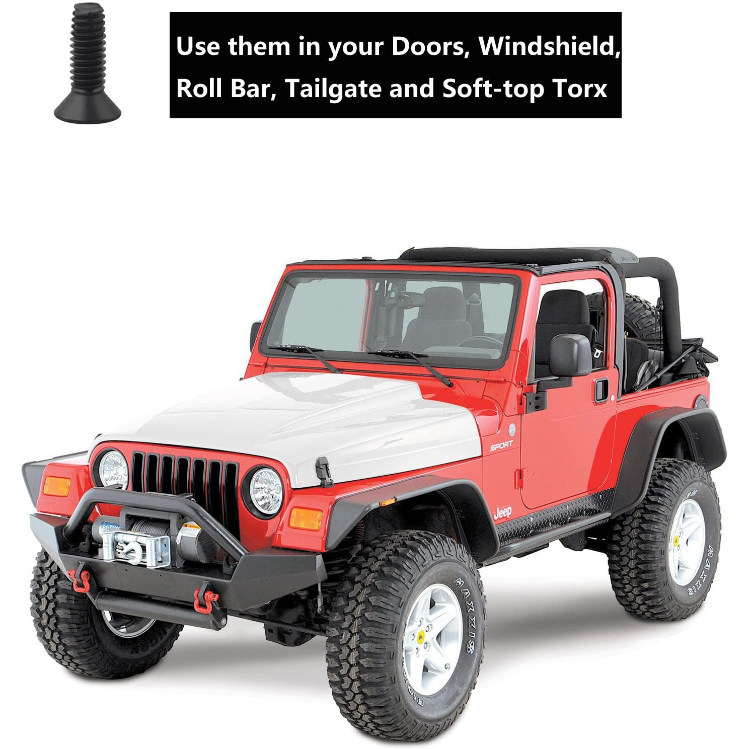 Torx Screws Bolts For Jeep Wrangler Cj Yj Lj Tj 1976-2006 Replacement For Doors  Windshield Roll Bar Tailgate And Soft-Top Torx (Pack Of 20)