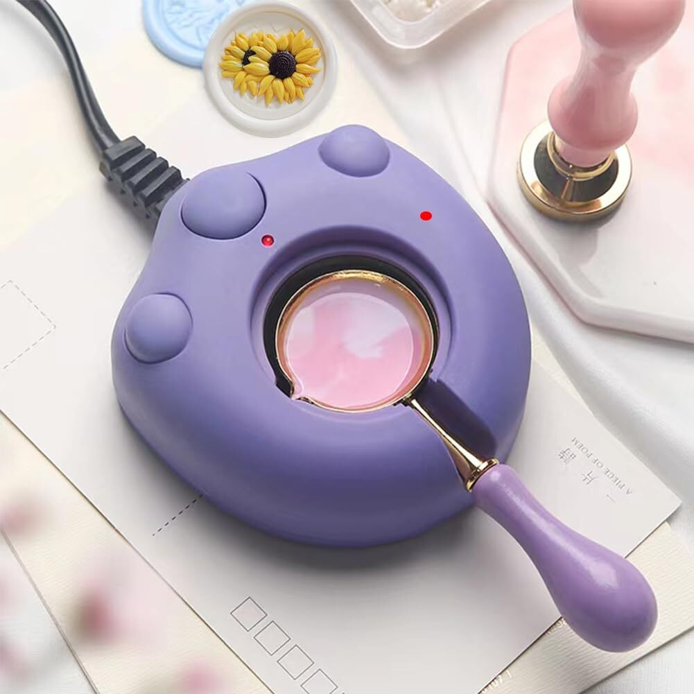 Electric Wax Seal Stamp Warmer Electrice Wax Sealing Melting For Wax Seal Stamp With Lovely Design (Purple)
