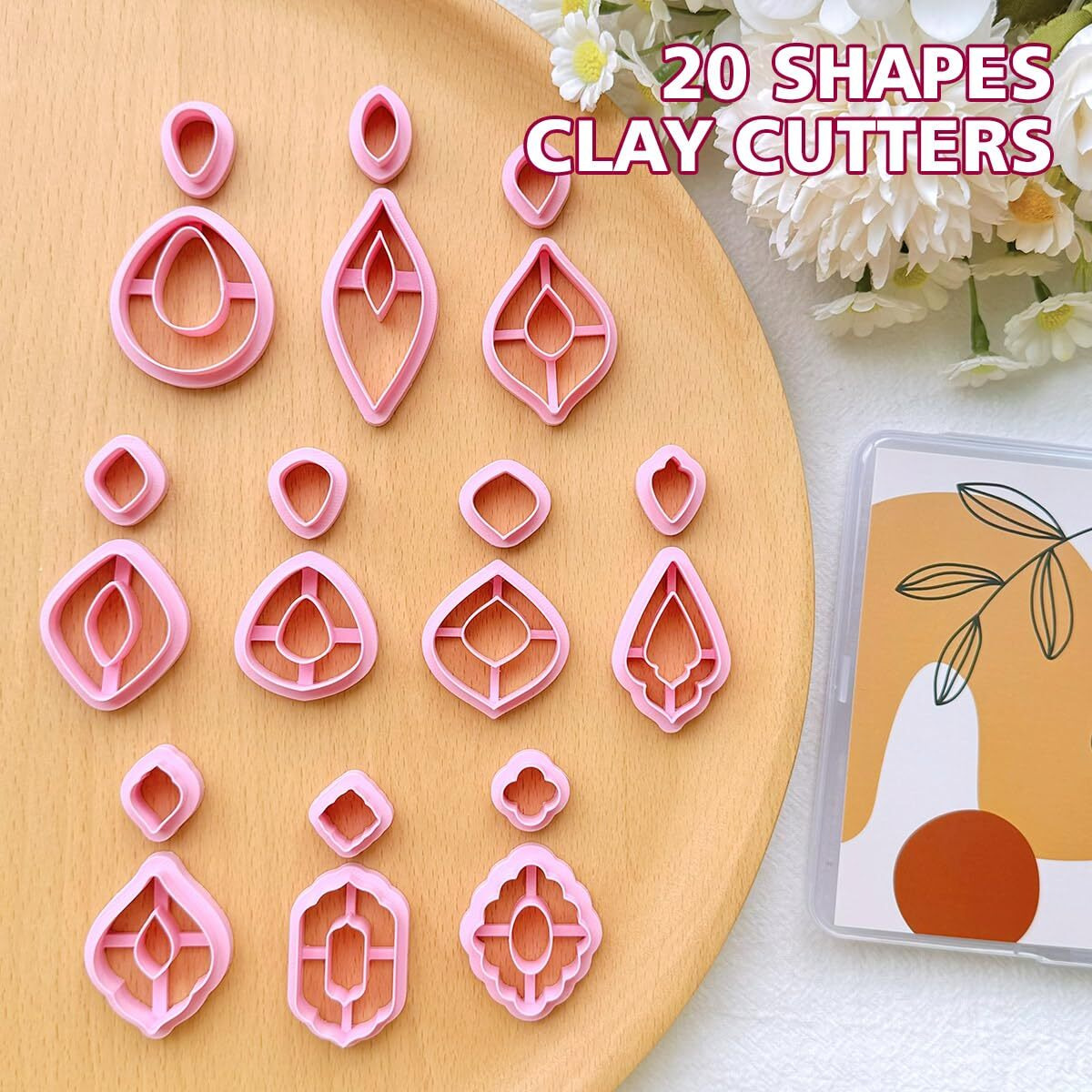 Keoker Clay Cutters  Organic Polymer Clay Cutters For Earrings Making  20 Shapes Floral Polymer Clay Cutters  Studs Clay Cutters For Polymer Clay Jewelry (A+B)