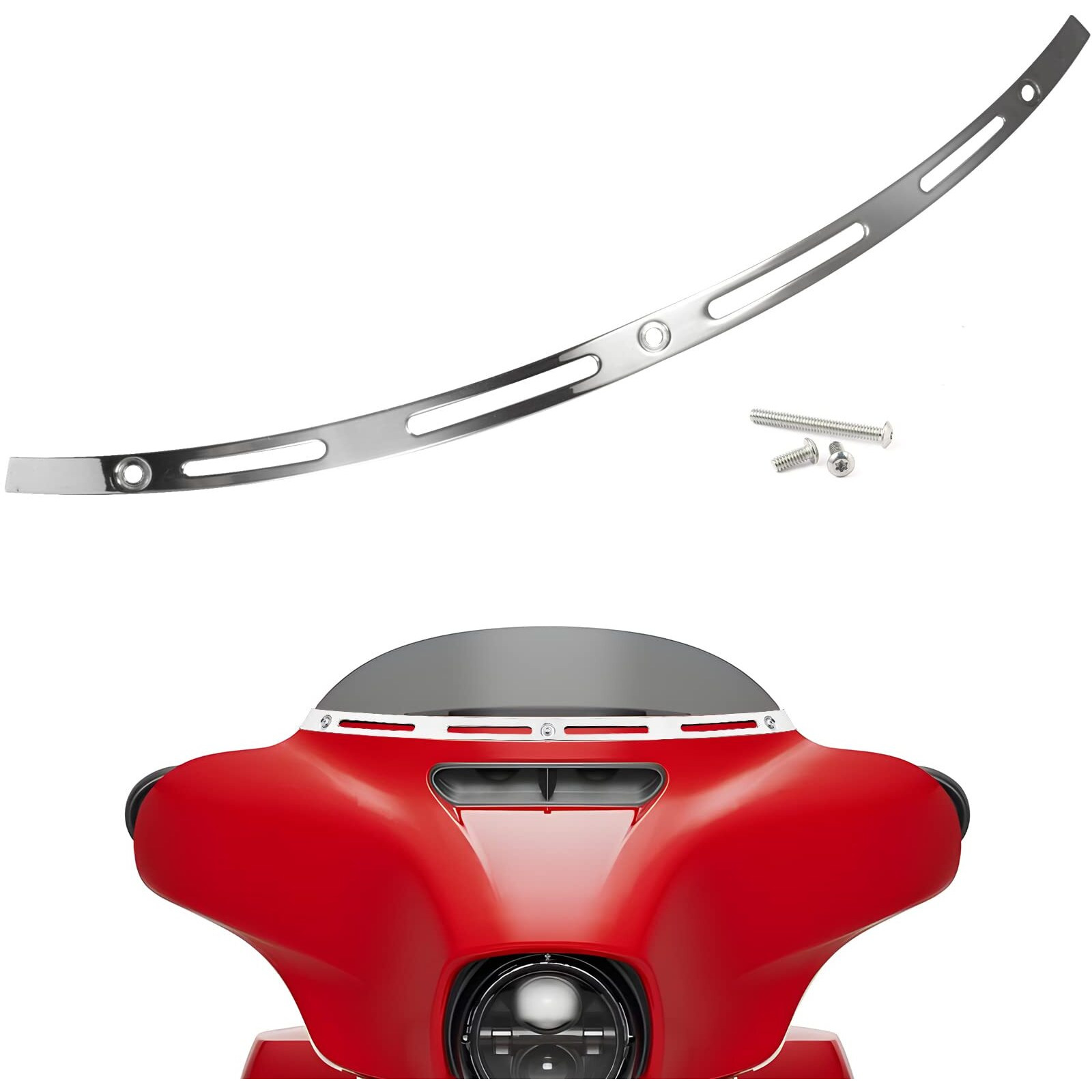 Anonemoto Slotted Windshield Trim Chrome Stainless Windscreen Trim Compatible For Harley 2014-2024 Touring Ultra Limited Street Glide Electra Glide Tri Glide Cnc Cut