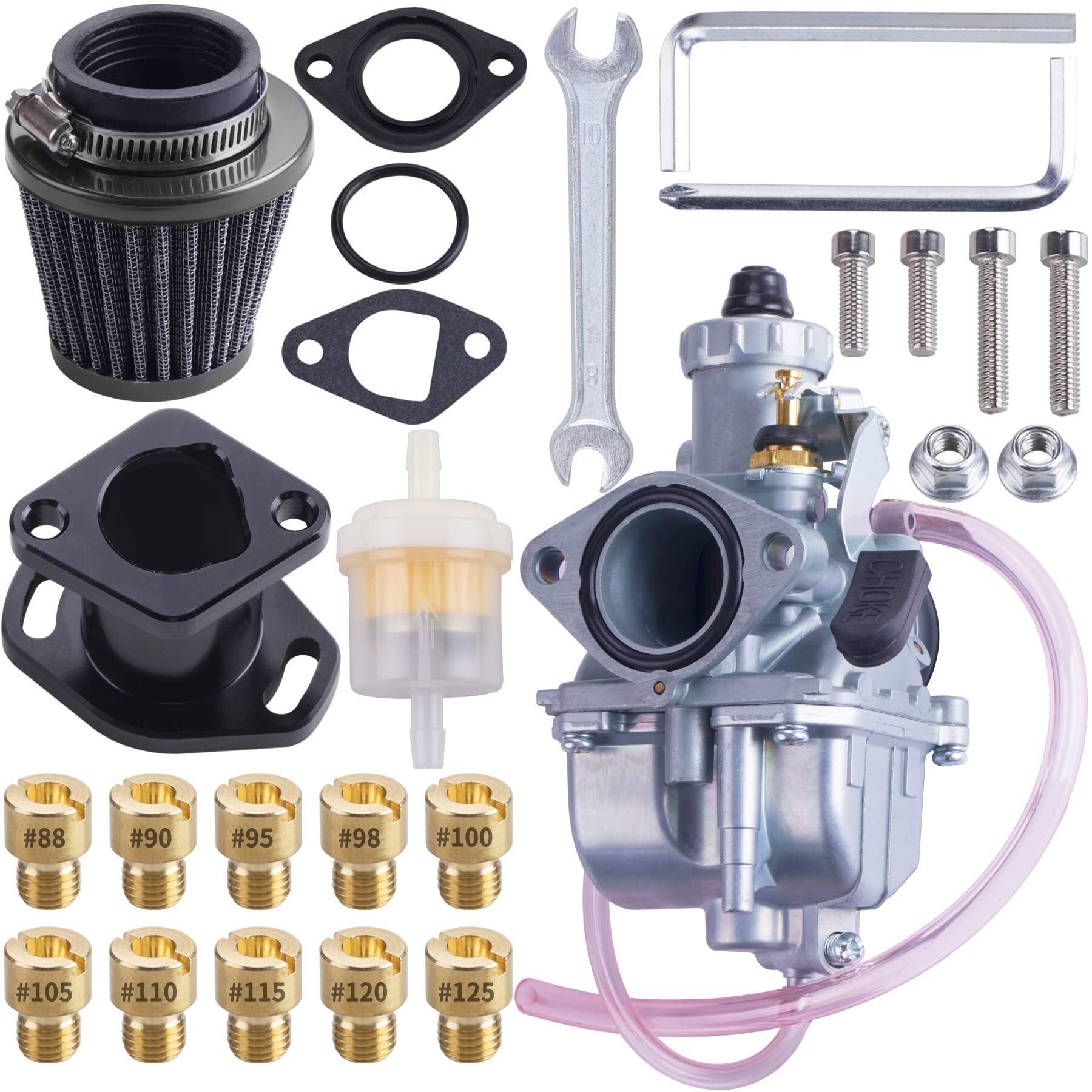 Oraevy Vm22 26Mm Carburetor Carb Kit Fit For Performance Intake Pipe Mainfold 38Mm Air Filter Fit For Predator 212Cc Gx160 Honda Gx200 Ct200U 196Cc Kt197 Clones Go Kart Mini Bike Race Kart (Black)