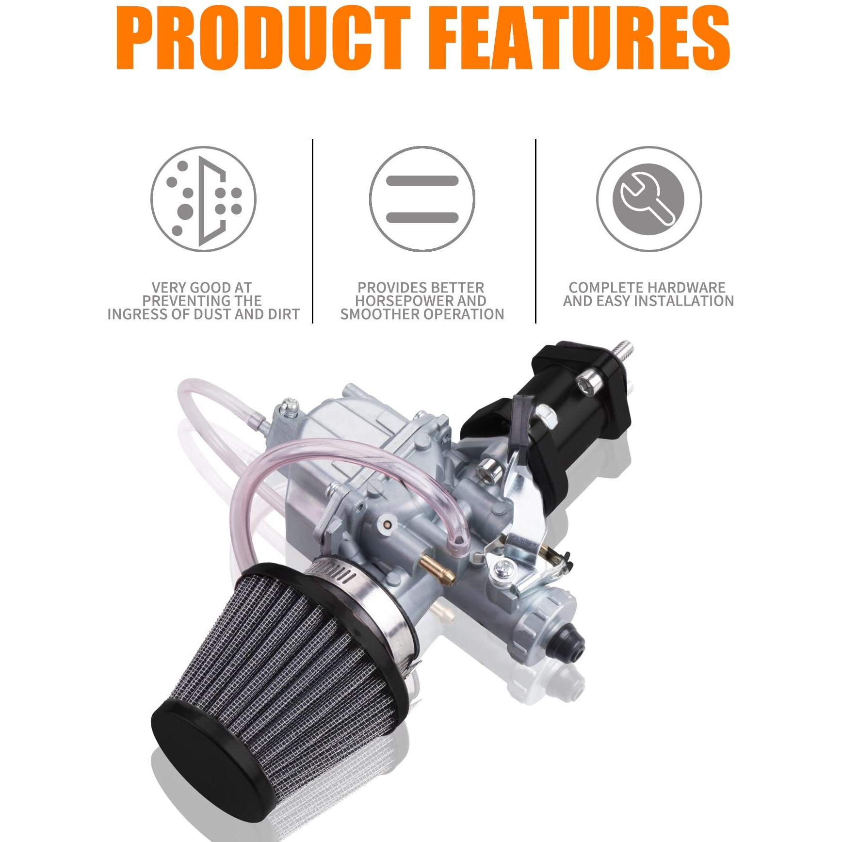 Oraevy Vm22 26Mm Carburetor Carb Kit Fit For Performance Intake Pipe Mainfold 38Mm Air Filter Fit For Predator 212Cc Gx160 Honda Gx200 Ct200U 196Cc Kt197 Clones Go Kart Mini Bike Race Kart (Black)