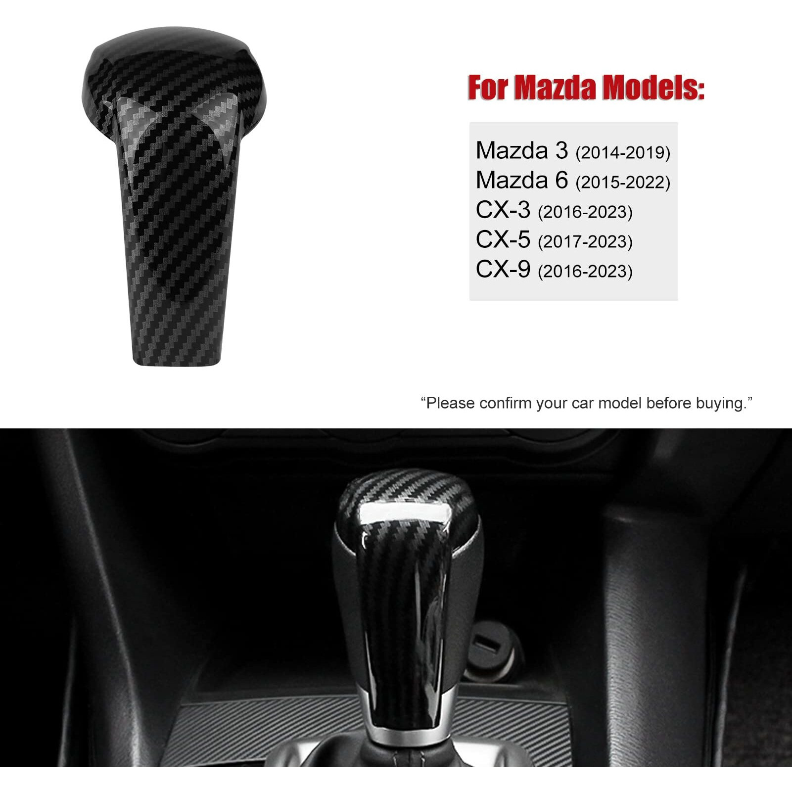 Anfokas For Mazda 3 6 Cx-5 Cx-3 Cx-9 Accessories Car Auto Gear Shift Knob Cover Trim Cap Gear Panel Gears Interior Decoration Sticker Sporty -Carbon Fiber Style