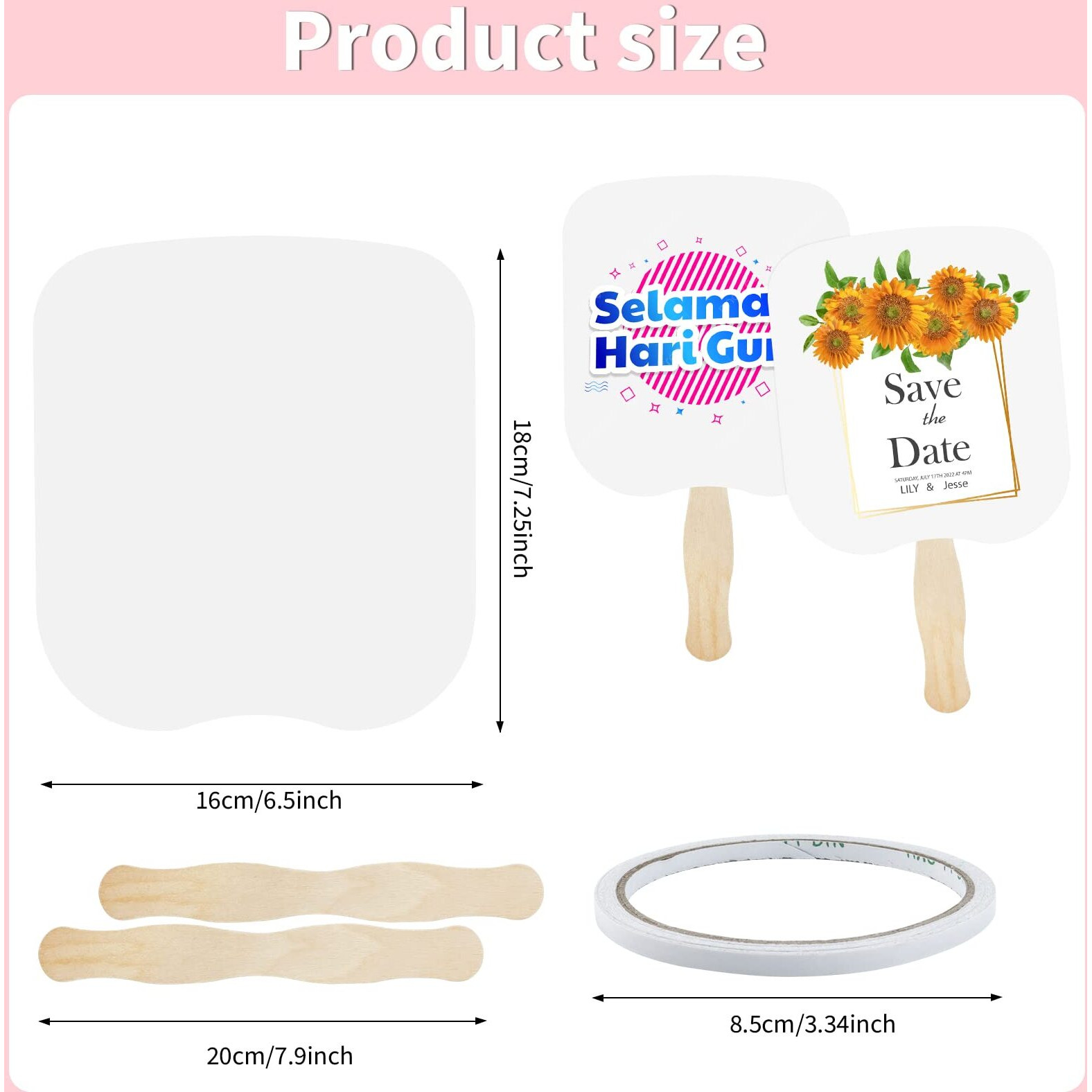Fansunta 30 Pieces Church Fans Handheld Set  Including Fan Handle Craft Sticks Wavy Wooden Sticks  Blank White Cardstock  Double Sided Tape Church Fans For Diy Crafting Painting