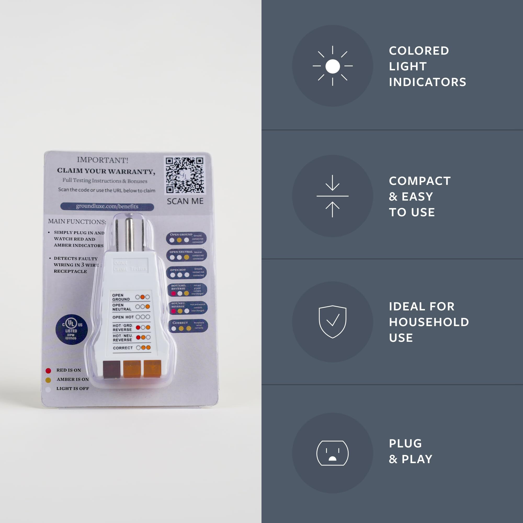Groundluxe Outlet Tester For Grounding Products