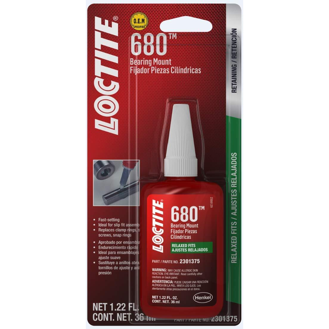 Loctite 680 High Strength Bearing Mount For Relaxed Fits  O.E.M. Specified  Anaerobic  High Strength  Medium Viscosity  Slip Fit Assemblies | 36 Ml. Bottle (Pn 2301375)
