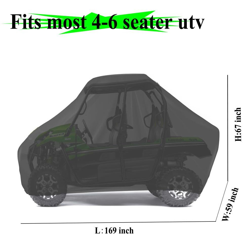 Chikia 4-6 Seater Utv Cover With Zipper 420D Compatible With Can-Am Defender Max Commander X3 Polaris Rzr 900 1000 Ranger General Cfmoto Uforce 1000 Xl Heavy Duty 5 Straps Windproof