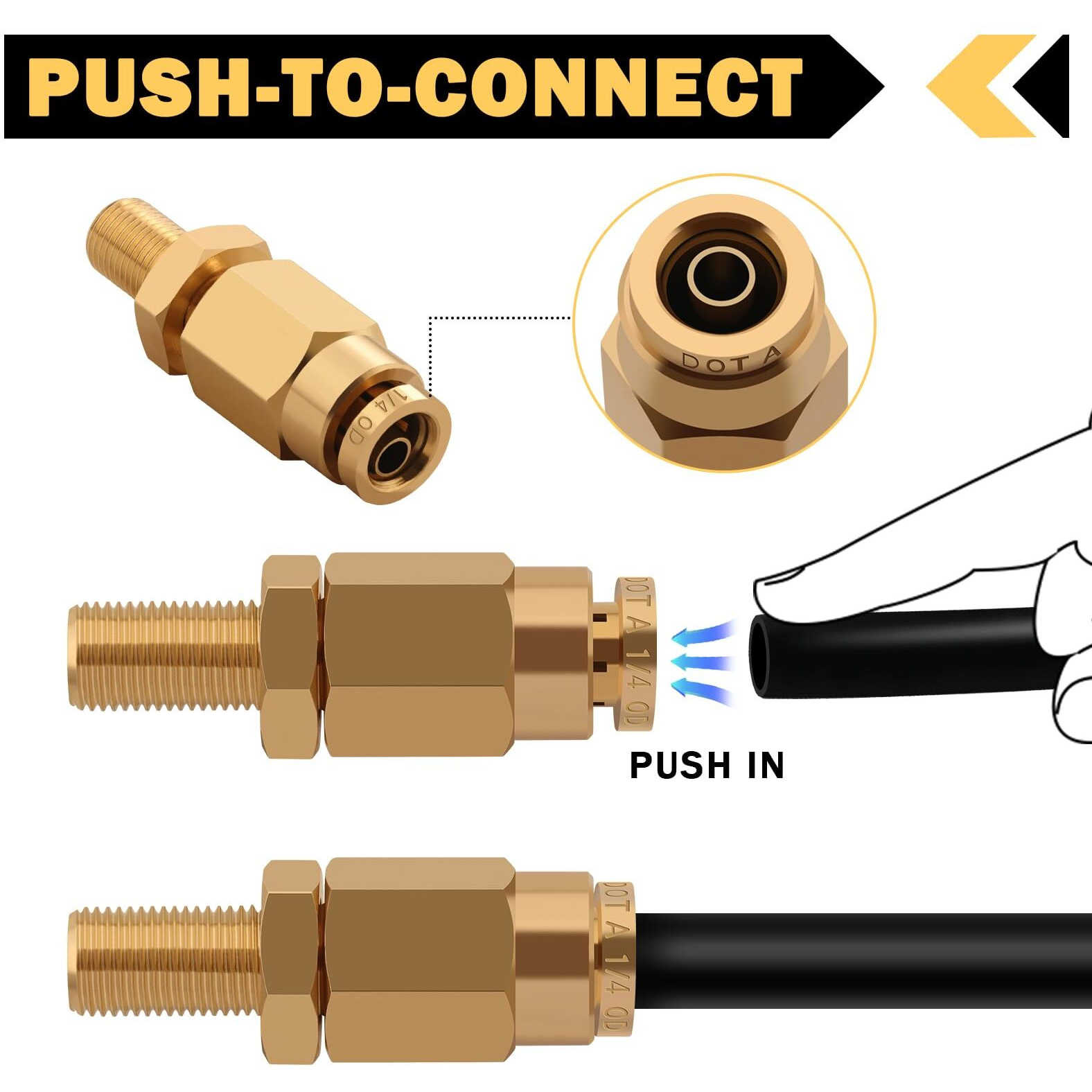 Cheemuii 1/4"" Inflation Schrader Valve With Push To Connect For 1/4"" Od Air Line Tubing And Air Spring Suspension For Semi Truck Trailer Tractor