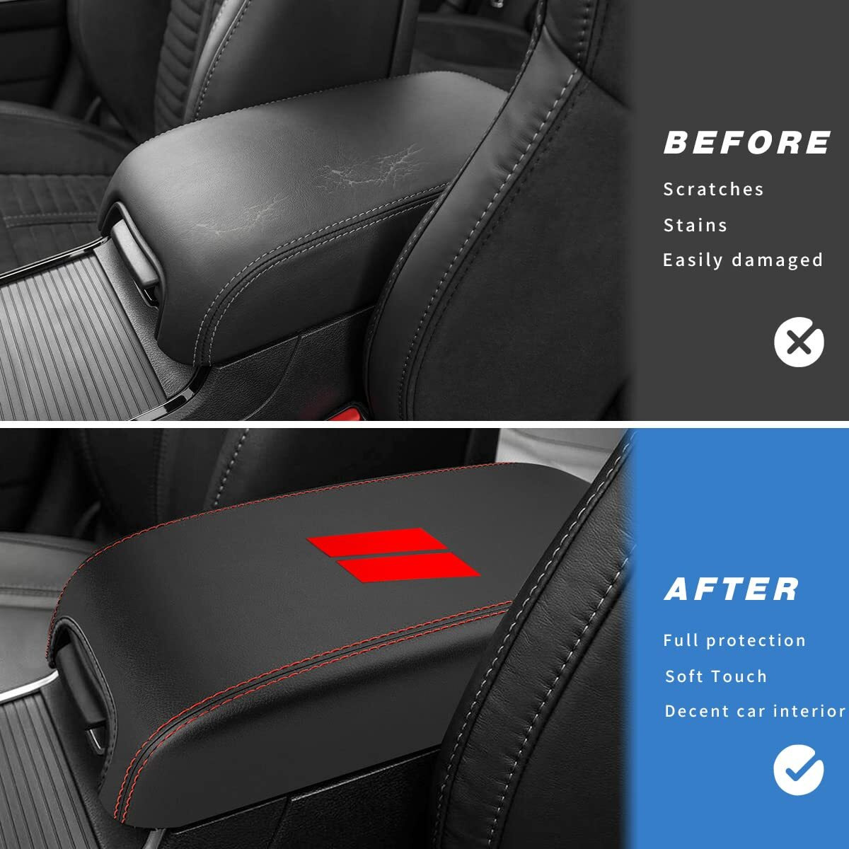 Intget New Upgraded Center Console Cover For Dodge Charger Accessories 2011-2020 2021 2022 2023 For Chrysler 300 2015-2022 Leather Armrest Cover Console Lid Protector Cushion Pad