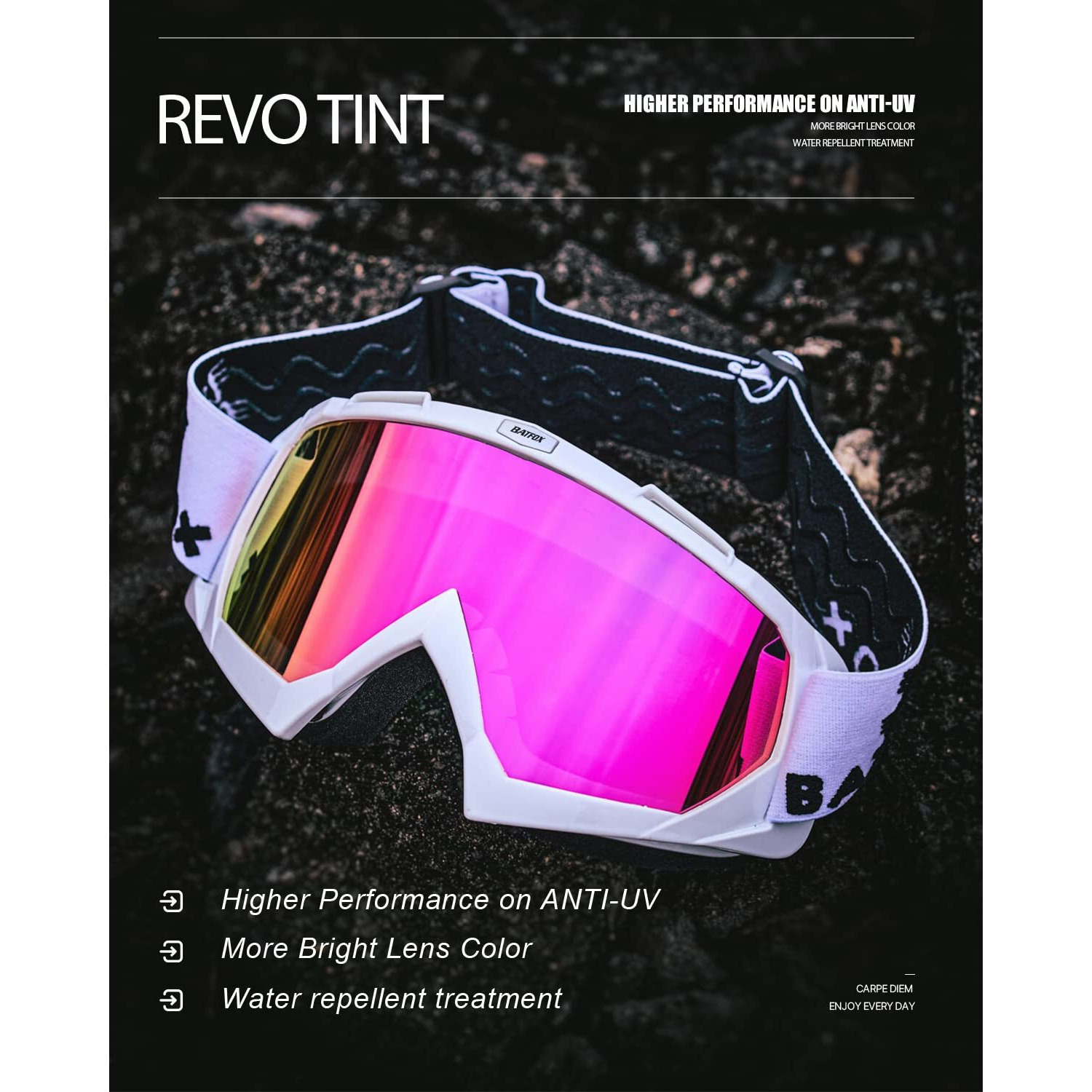 Batfox Dirt Bike Atv Goggles Motorcycle Gear Riding Motocross Dirtbike 4-Wheeler Mx Dh Accessories Goggles Glasses For Men Women Youth Uv400 Protection Dust-Proof Anti-Slip Strap