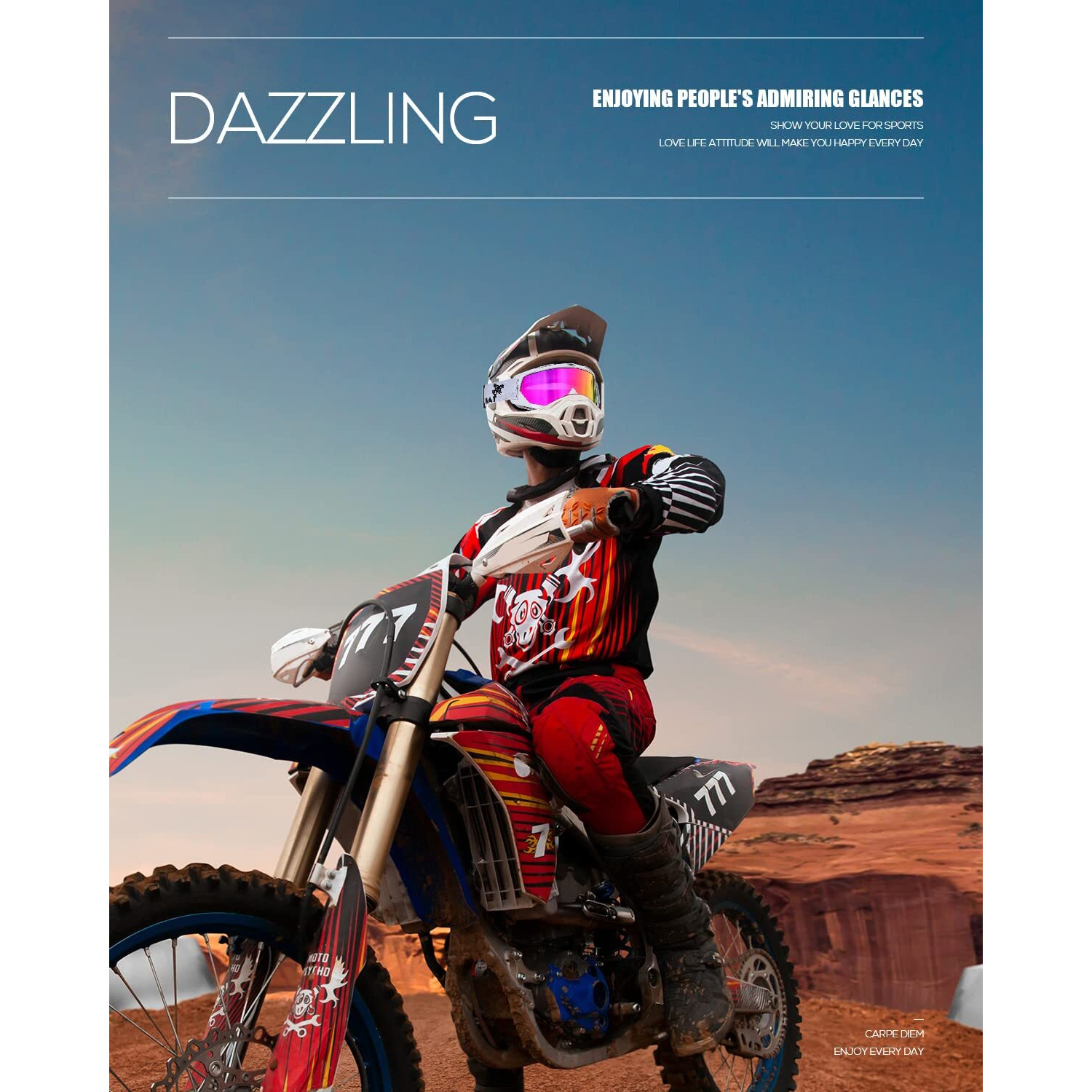 Batfox Dirt Bike Atv Goggles Motorcycle Gear Riding Motocross Dirtbike 4-Wheeler Mx Dh Accessories Goggles Glasses For Men Women Youth Uv400 Protection Dust-Proof Anti-Slip Strap