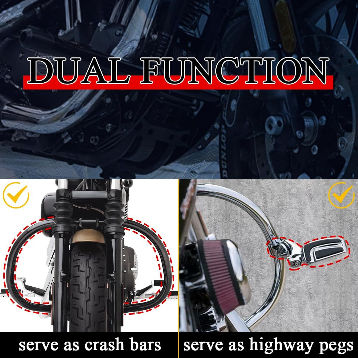 Wowtk Highway Peg Crash Bar For Harley Xl Sportster 2004-2022 Models For Sportster 883 Xl883 1200 Xl1200 Iron 883 Seventy-Two Forty-Eight Xl50 Sportster Xr1200 Xr1200X Gloss Black