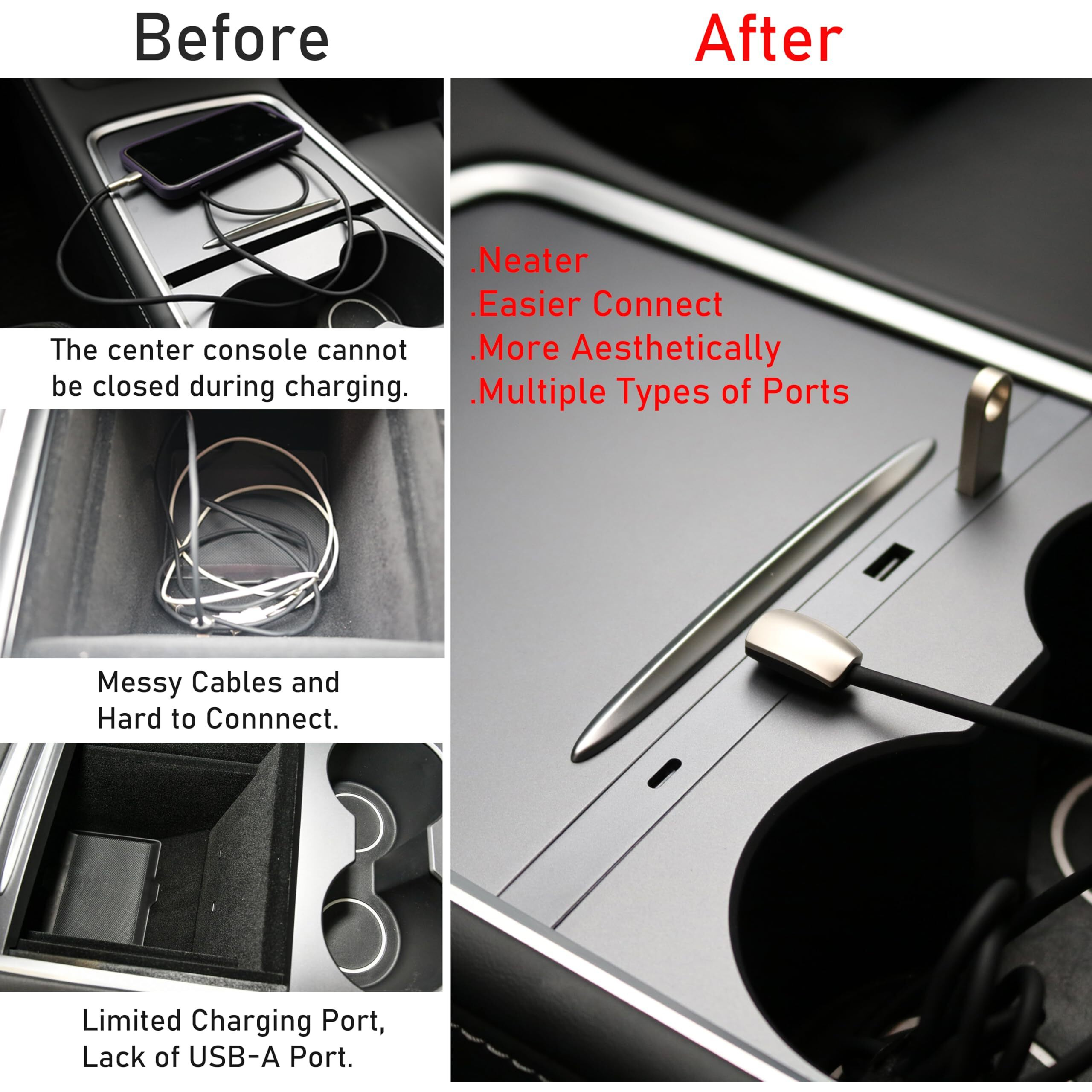 Leikaendi Car Usb Hub Charger For Tesla Model Y 2021-2024 And Model 3 2021-2023  Support Usb-C Fast Charging  Center Console Multiport Phone Charger Oem Docking Station Adapter Accessories