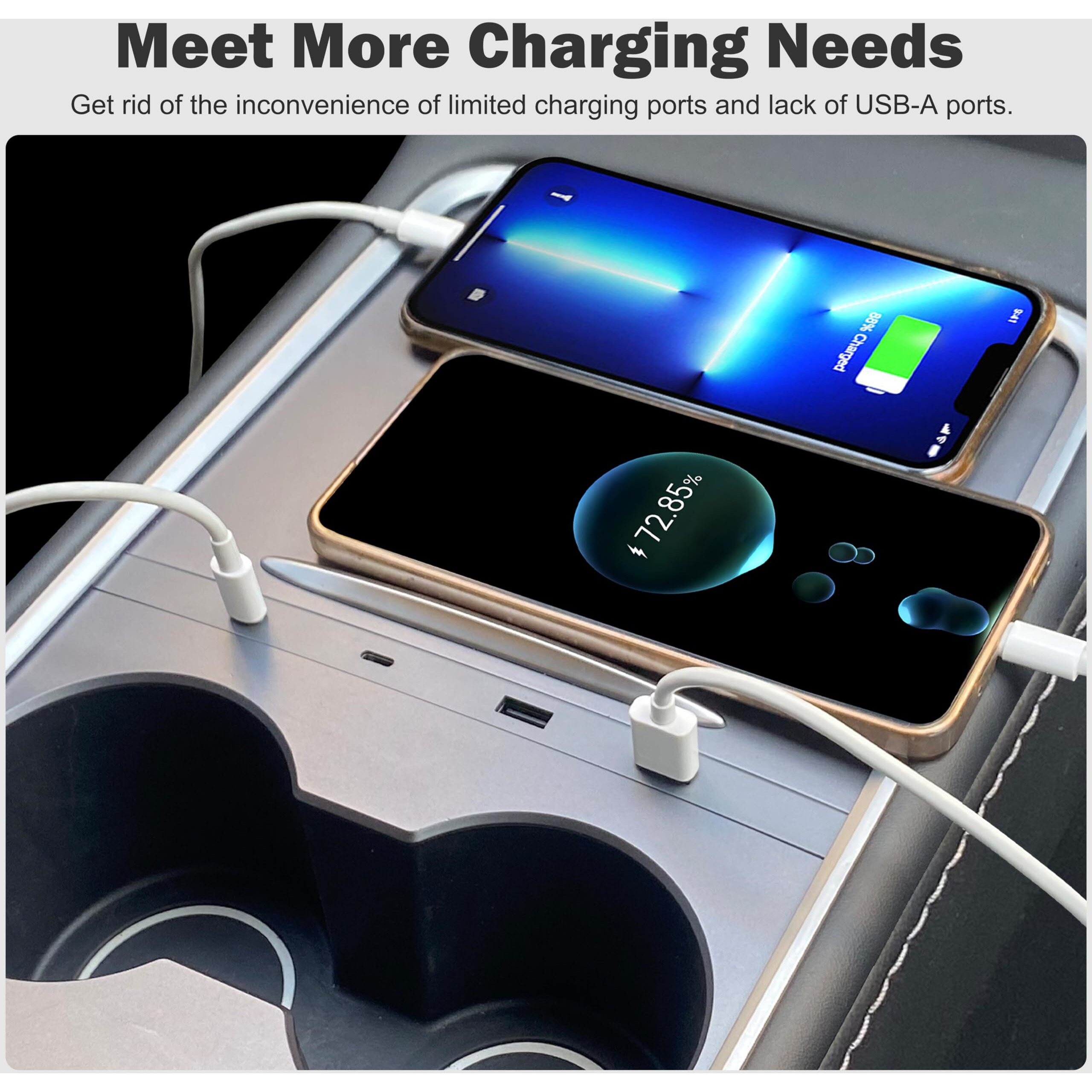 Leikaendi Car Usb Hub Charger For Tesla Model Y 2021-2024 And Model 3 2021-2023  Support Usb-C Fast Charging  Center Console Multiport Phone Charger Oem Docking Station Adapter Accessories