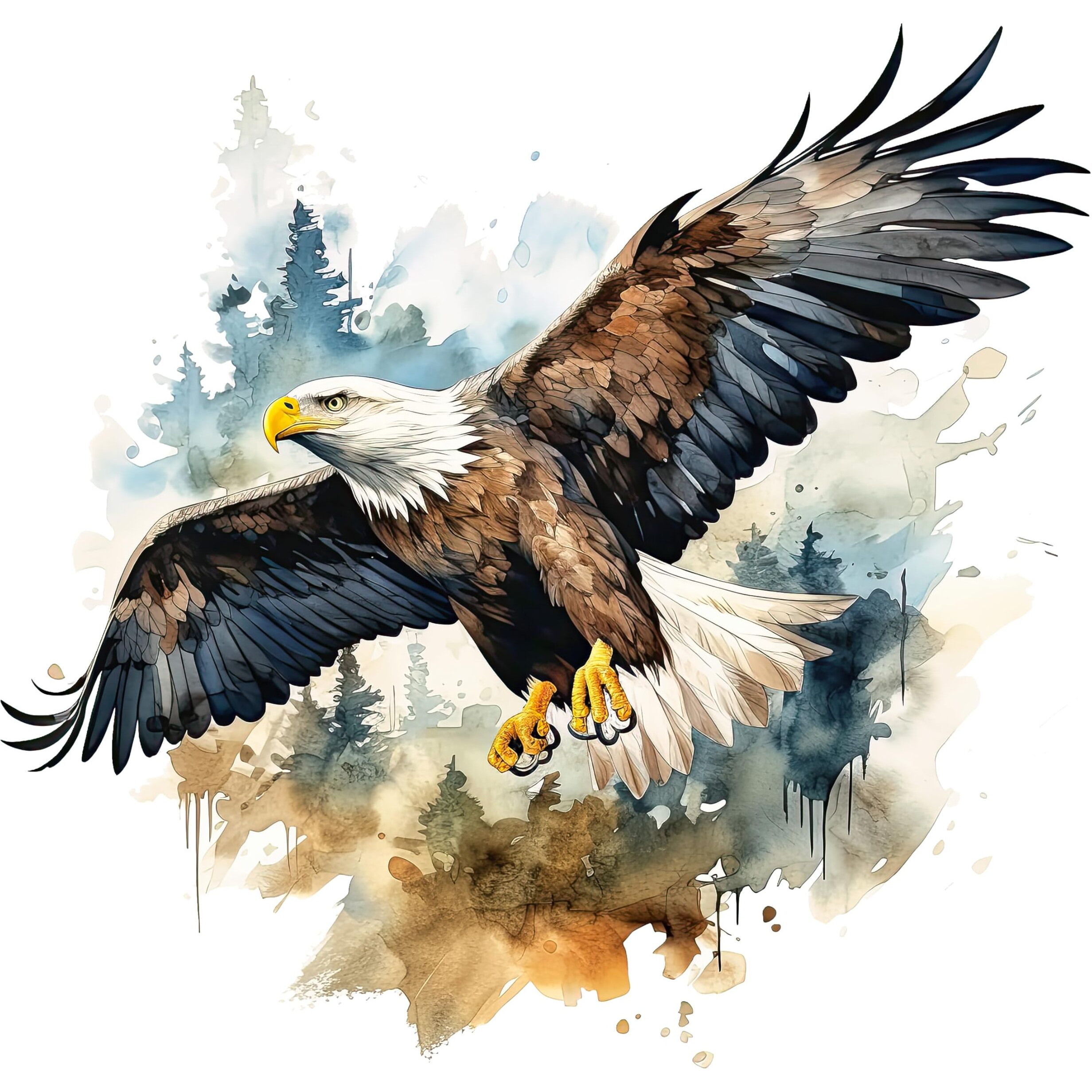 Fabric Panel 8"&quotX8"" Watercolor Eagle 100% Cotton Quilting Panel Square Am1648