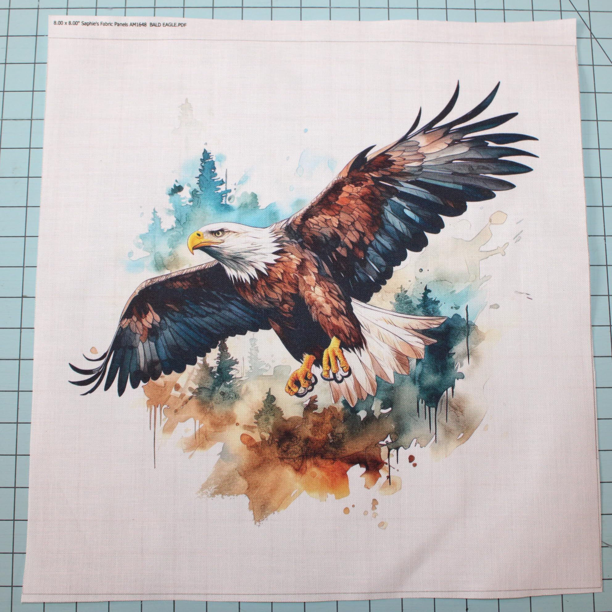 Fabric Panel 8"&quotX8"" Watercolor Eagle 100% Cotton Quilting Panel Square Am1648
