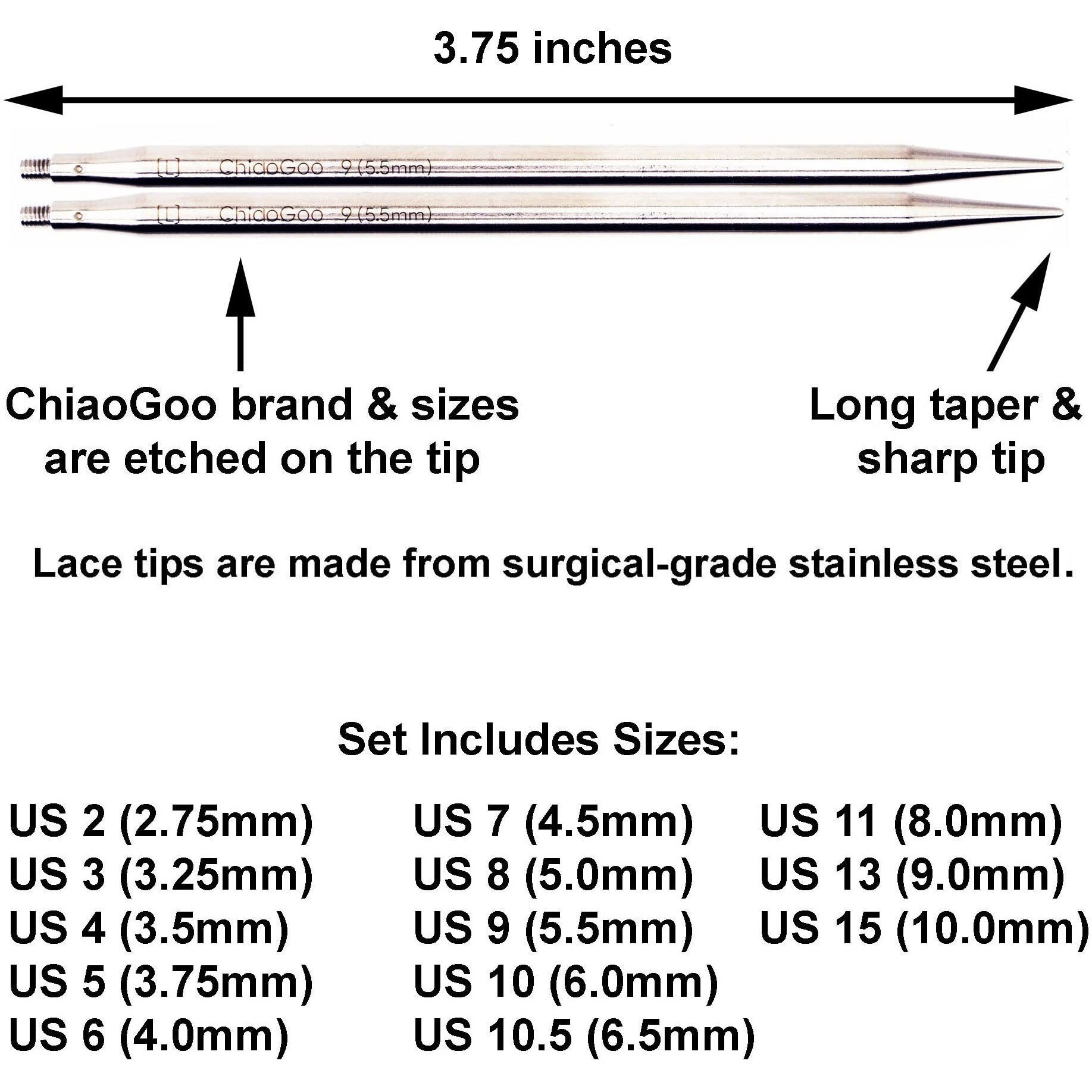 Chiaogoo Twist Red Lace 4-Inch Complete 7400-C Interchangeable Circular Knitting Needle Set  Sizes Us 2  3  4  5  6  7  8  9  10  10.5  11  13  15 With 6 Cords Bundle With 1 Artsiga Crafts Project Bag