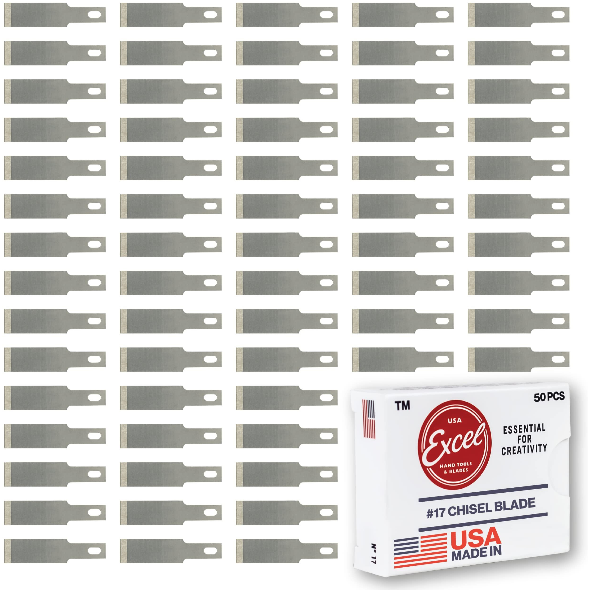 Excel Blades Chisel Replacement Blades  Set Of 50 Carbon Steel Blades For Precision Cutting & Trimming  Multi-Purpose Professional  Hobby  And Crafting Tools