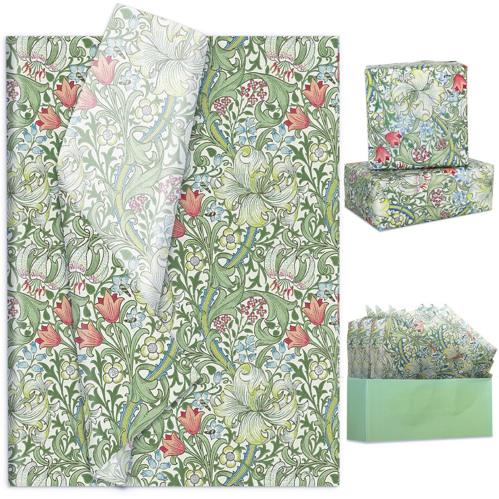 Jarthenaamcs 100 Sheets Vintage Floral Tissue Paper Greenery Gift Wrapping Paper Green Flower Decorative Art Paper For Diy Crafts Birthday Baby Shower Party Home Supplies  14 X 20 Inch