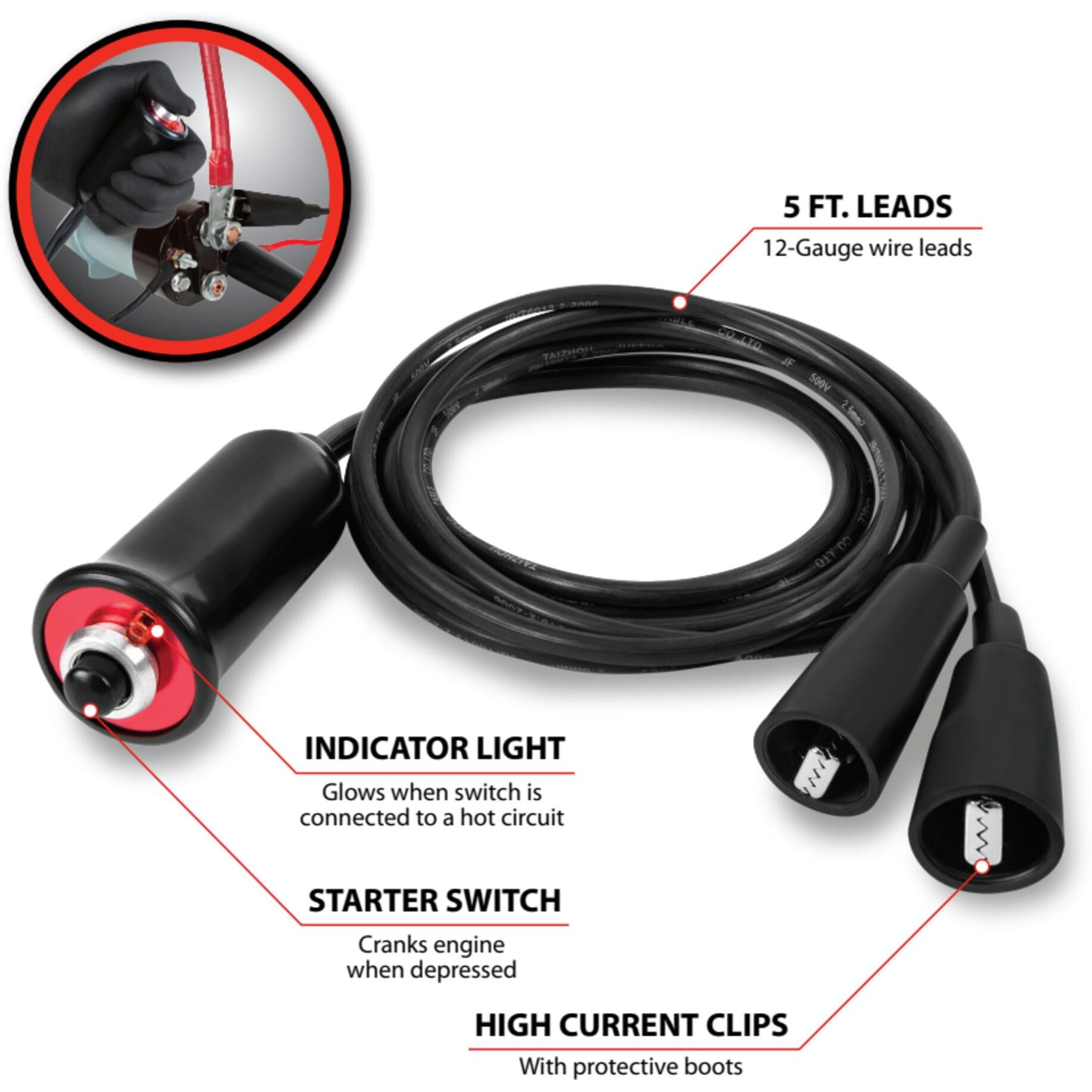 Performance Tool W80586 Heavy Duty Remote Starter For Car And Truck Engines With Push-Button Switch And 5-Ft Wire Leads   Black