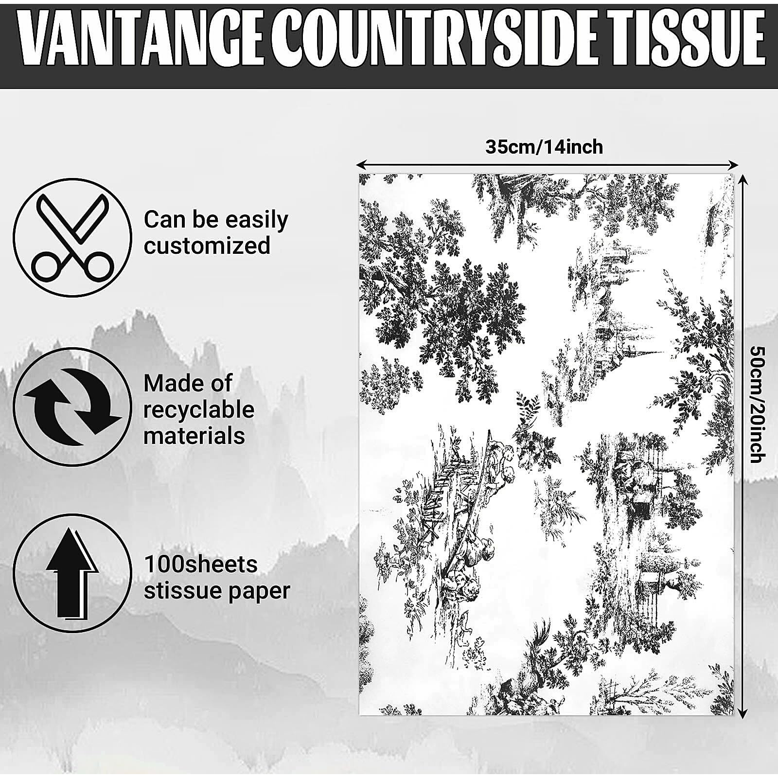 80 Sheets 20 * 14 Inches Vintage Print Tissue Paper For Gift Wrapping  Blue French Toile Gift Wrap Tissue Paper  Retro Decorative Tissue Paper For Wedding Birthday Bridal Shower Diy Craft (Black)