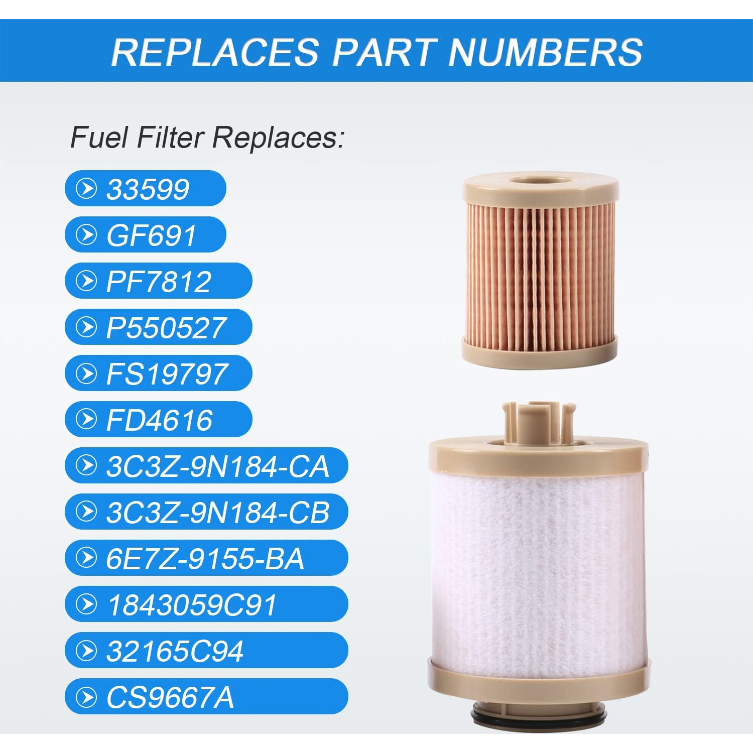 Fd4616 Diesel Fuel Filter Replacement For 2003-2007 Ford 6.0L F250 F350 F450 F550 Super Duty 2003-2005 Excursion Powerstroke Includes Lower Lifter Pump Filter And Upper Fuel Bowl Filter 3C3Z9N184Cb