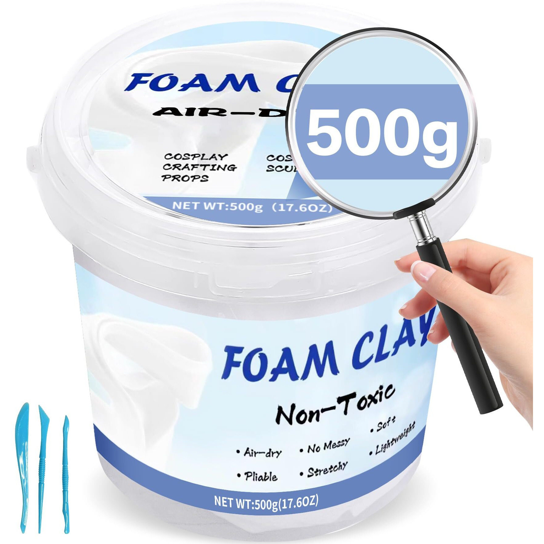 Modeling Foam Clay 500G Soft Air Dry Clay For Adults Lightweight Diy Creative Art Supplies With Sculpting Tools Suitable For Cosplay/Crafts/Design/Shaping-White