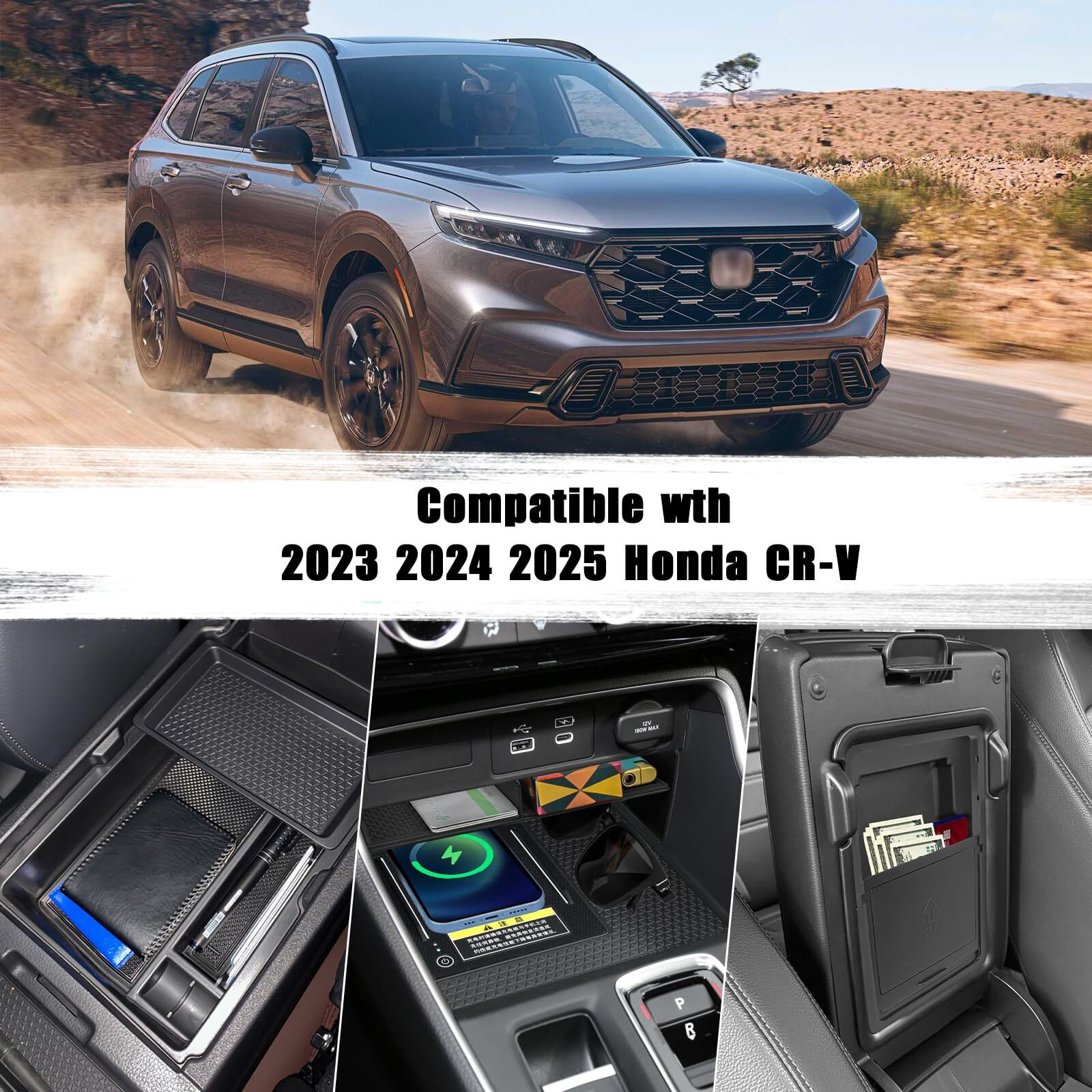 Neepiar 3Pcs Center Console Organizer Compatible With 2025 2024 2023 Honda Crv Armrest Storage Box Armrest Hidden Storage Box Secret Compartment Insert Tray Interior Accessories