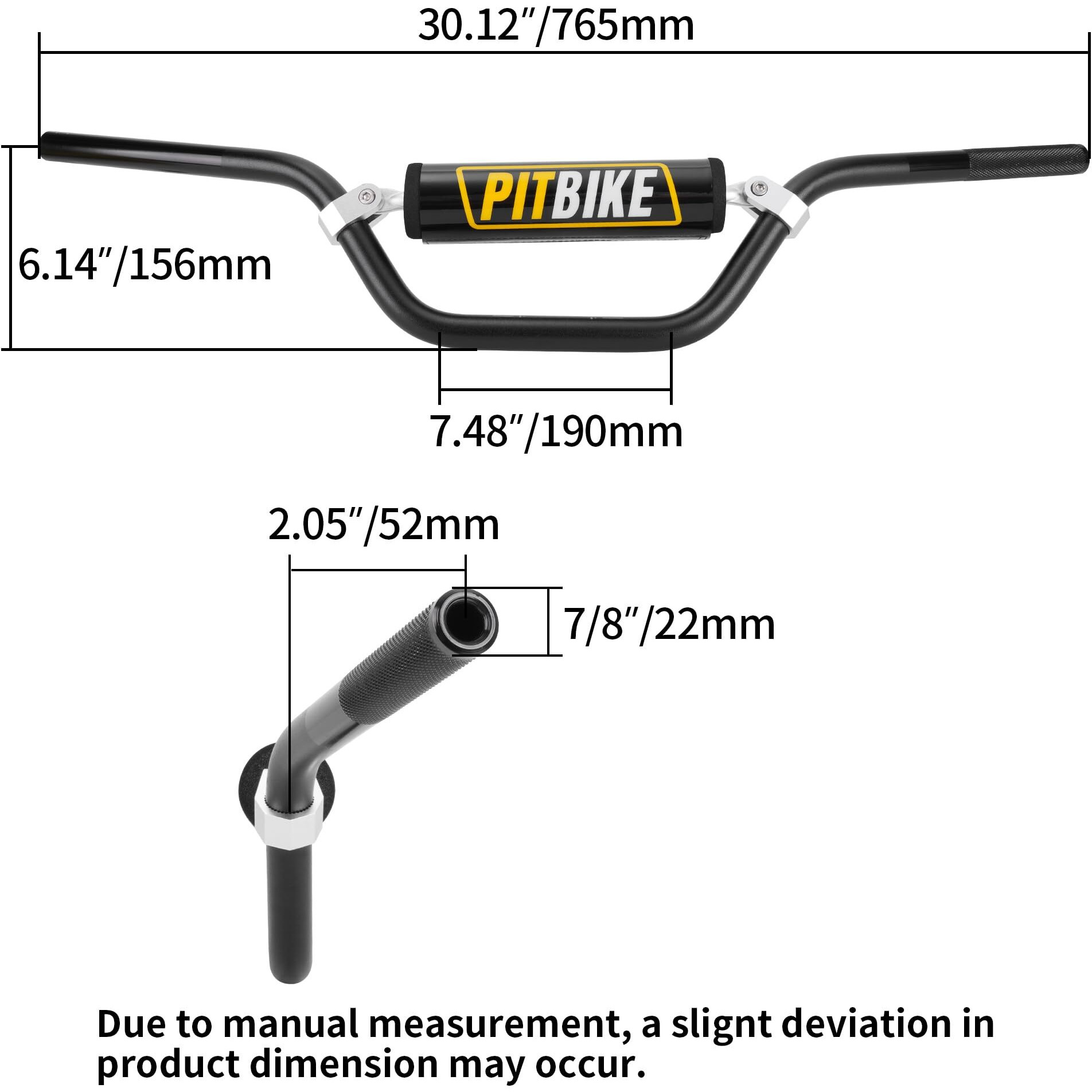 Weiyingsi Universal 7/8 Inch 22Mm Dirt Bike Handlebars  Upgraded Pit Bike Handlebar With Foam Pad For Motocross Crf Yzf Kxf Klx Rmz Drz Pit Dirt Bike Atv Quad - Black
