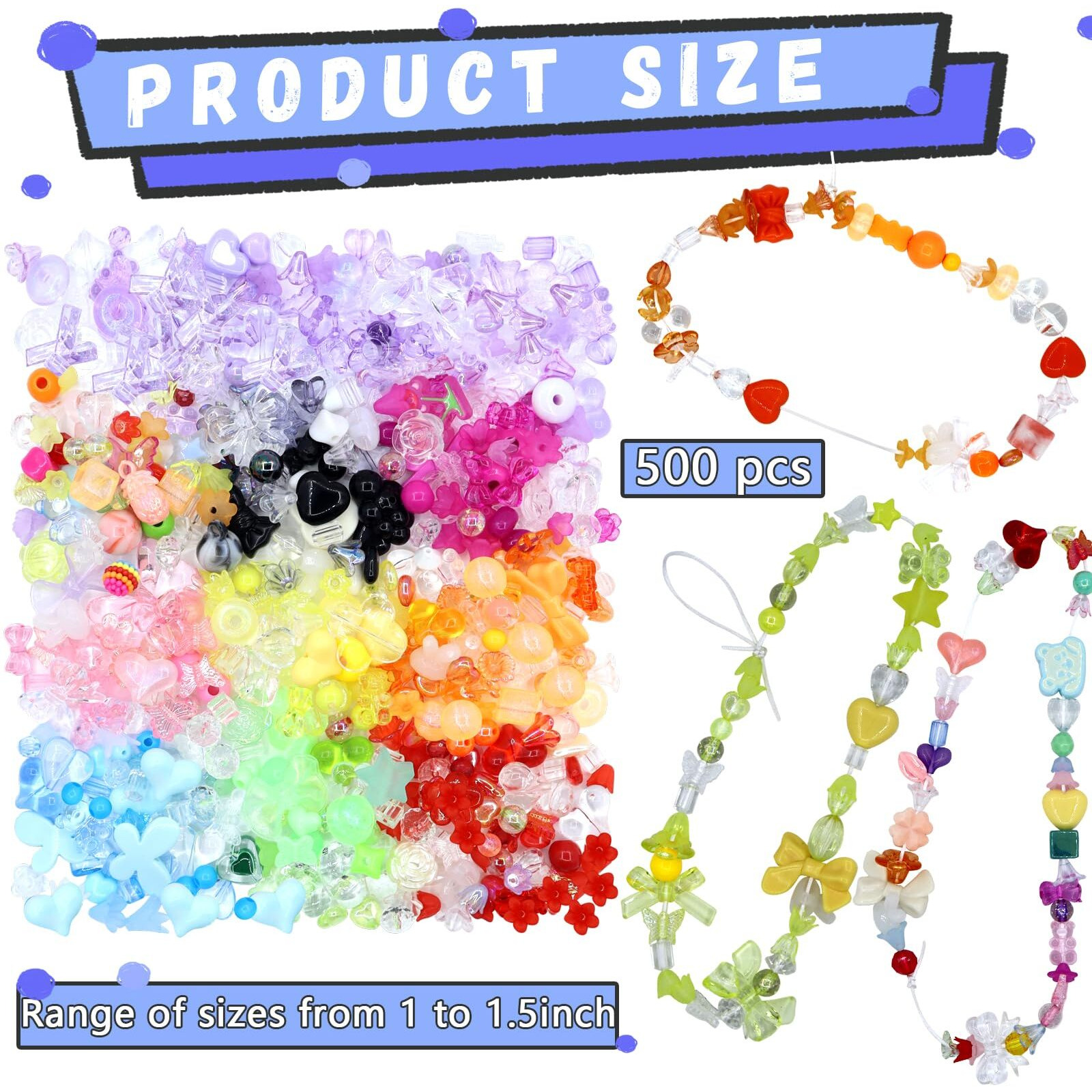 Rykomo 500Pcs Acrylic Assorted Beads Flower Sweetheart Butterfly Candy Acrylic Kawaii Aesthetic Beads Assorted Beads For Bracelets Diy Jewelry Making (10 Candy Colors)