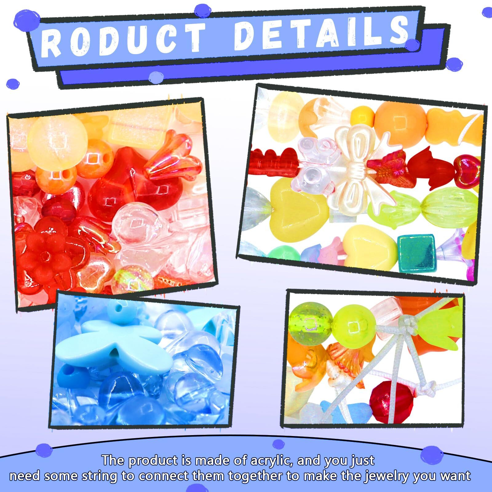 Rykomo 500Pcs Acrylic Assorted Beads Flower Sweetheart Butterfly Candy Acrylic Kawaii Aesthetic Beads Assorted Beads For Bracelets Diy Jewelry Making (10 Candy Colors)