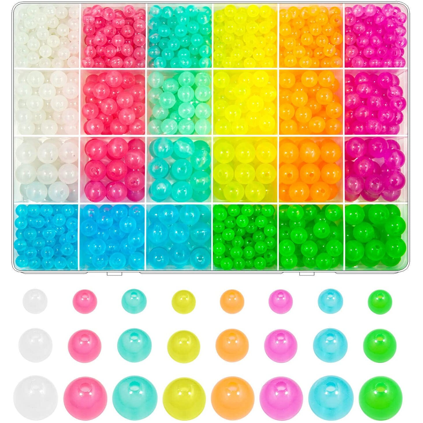 1000Pcs Glow In The Dark Beads Acrylic Luminous Round Beads  6Mm 8Mm 10Mm Colorful Glowing Plastic Pastel Beads Spacer Beads For Diy Jewelry Craft Necklace Bracelet (Glow)
