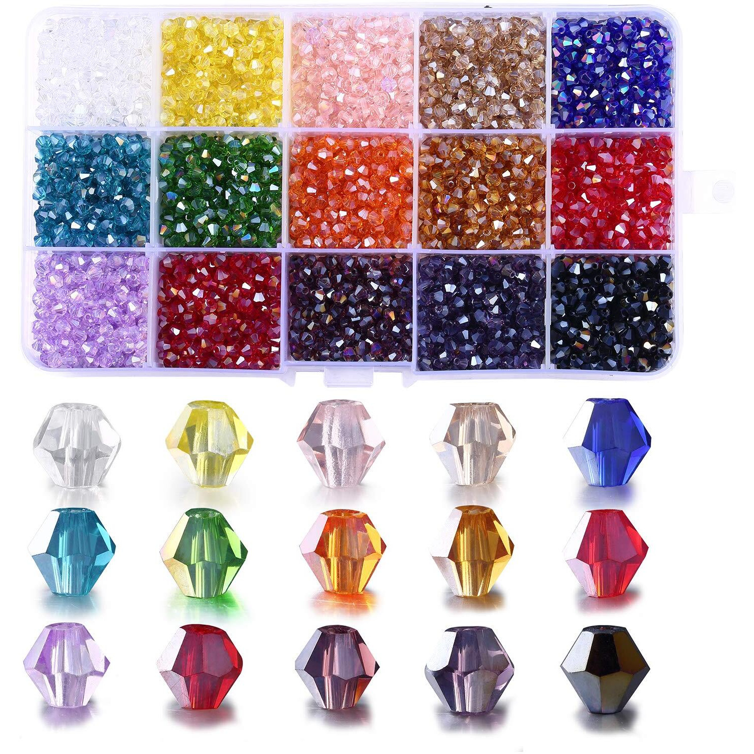 2Mm Bicone Beads For Bracelet Making  Fangzhidi 4500Pcs Ab Colorful Glass Beads For Suncatchers Jewelry Beading Supplies Handmade Crafts. 15 Color Assortments