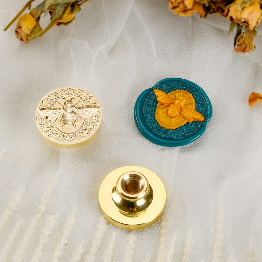 3D Embossed Bee Wax Seal Stamp - Brass Head With Wooden Handle  Making Wax Seals For Wedding Invitation/Envelop/Gift Wrapping