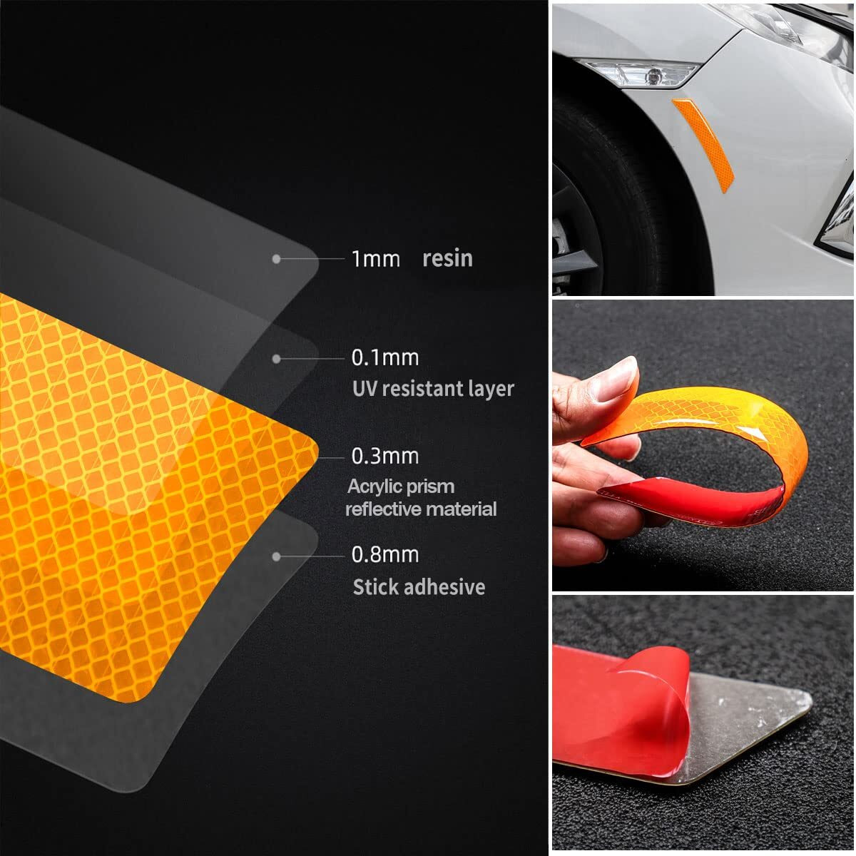 4Pcs Car Reflective Trim Side Marker Stickers Automotive Exterior Accessories Reflector Guard For Car Suv Pickup Truck Wheel Well Arch Or Side Bumper Fenders Car Outdoor Safety Reflective Strips
