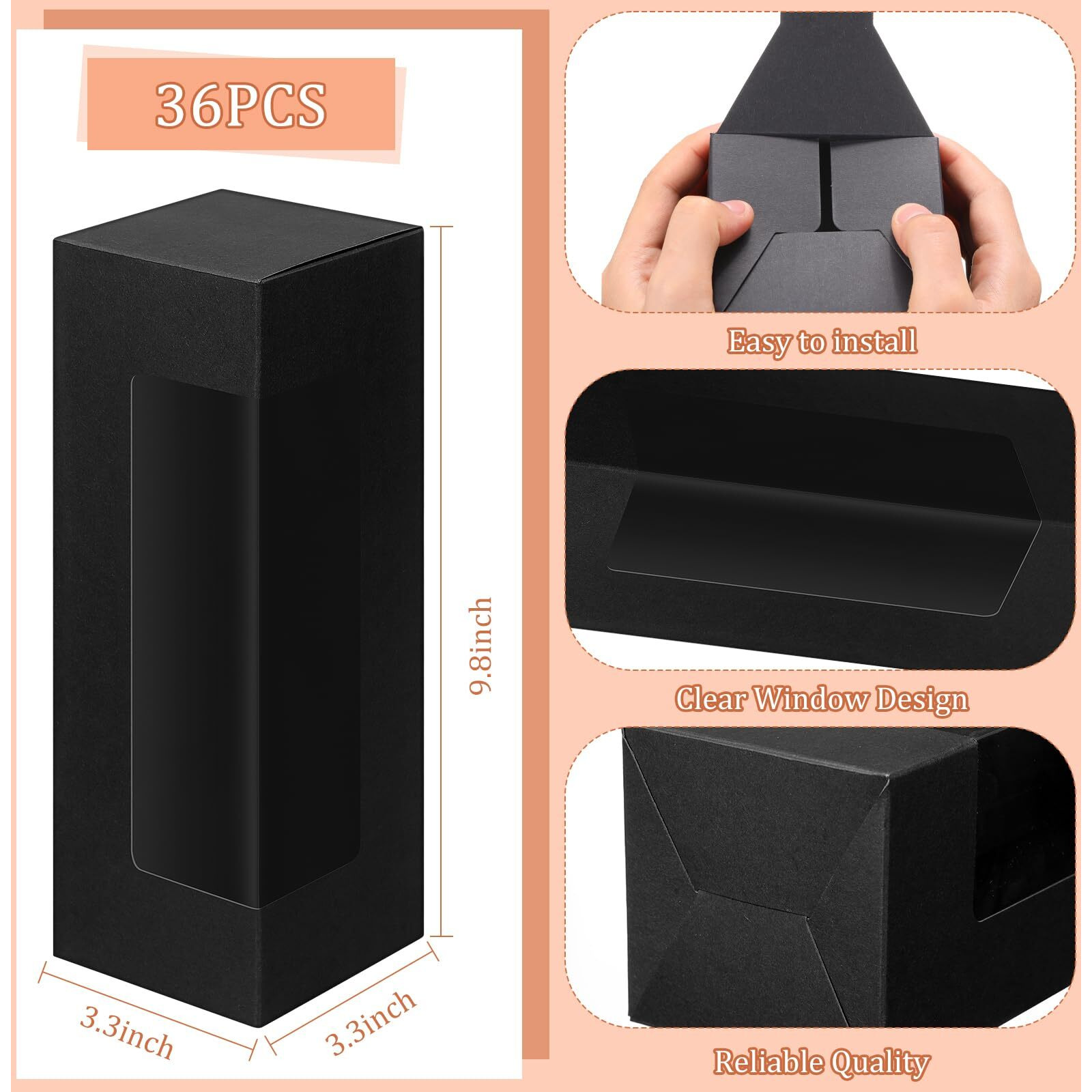 Perkoop 36 Pcs Gift Boxes With Ribbon For Sublimation Tumbler Transparent Gift Box Tumbler Boxes Exhibition Boxes 12 Oz  20 Oz  30 Oz Heat Press Sublimation Blanks Skinny Tumbler Gift Wrapping (Black)