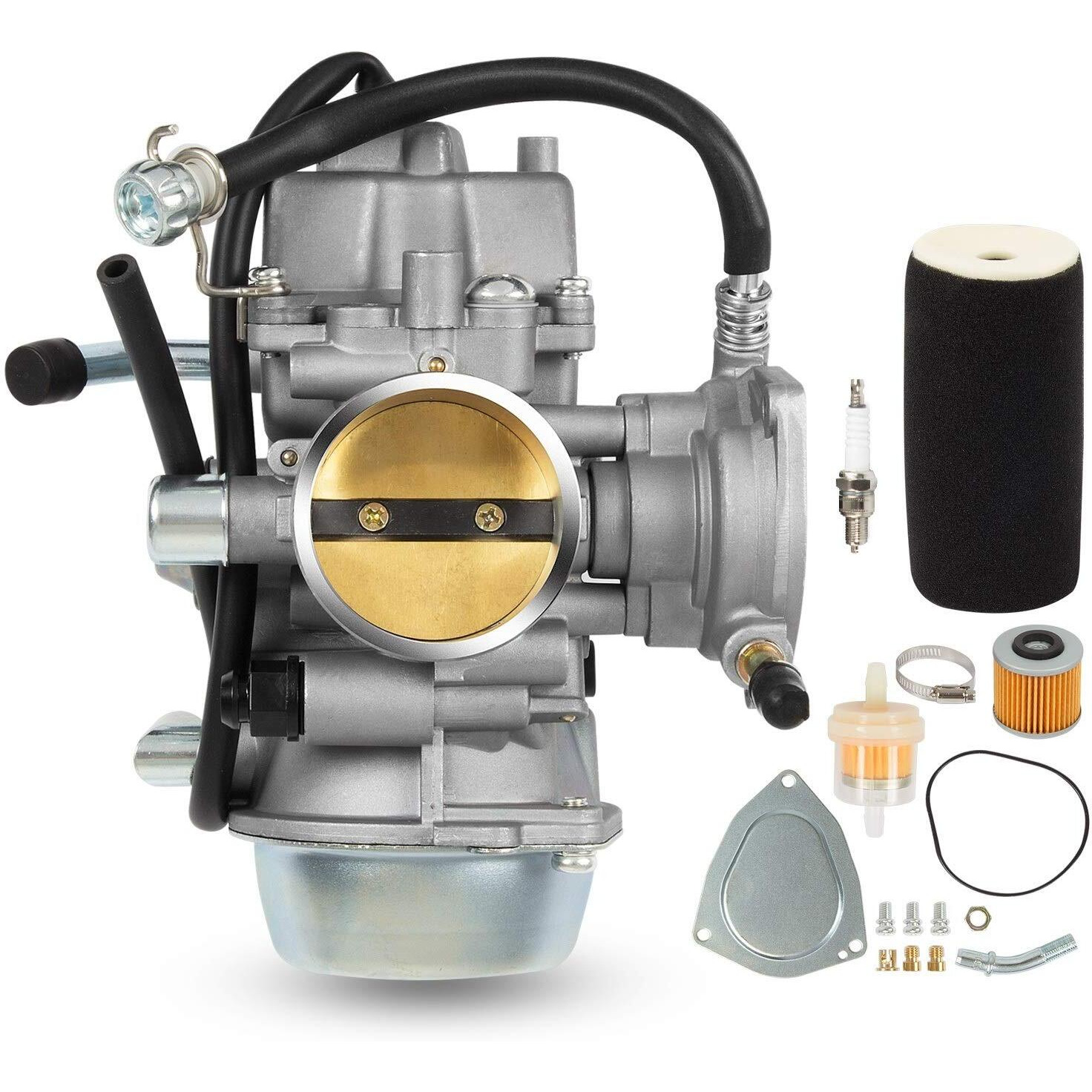 Yfm660 Carburetor Carb With Oil Filter & Spark Plug Compatible With 2002-2008 Yamaha Grizzly 660 4-Stroke Engine Replace Pd42J 1Uy-14451-00-00