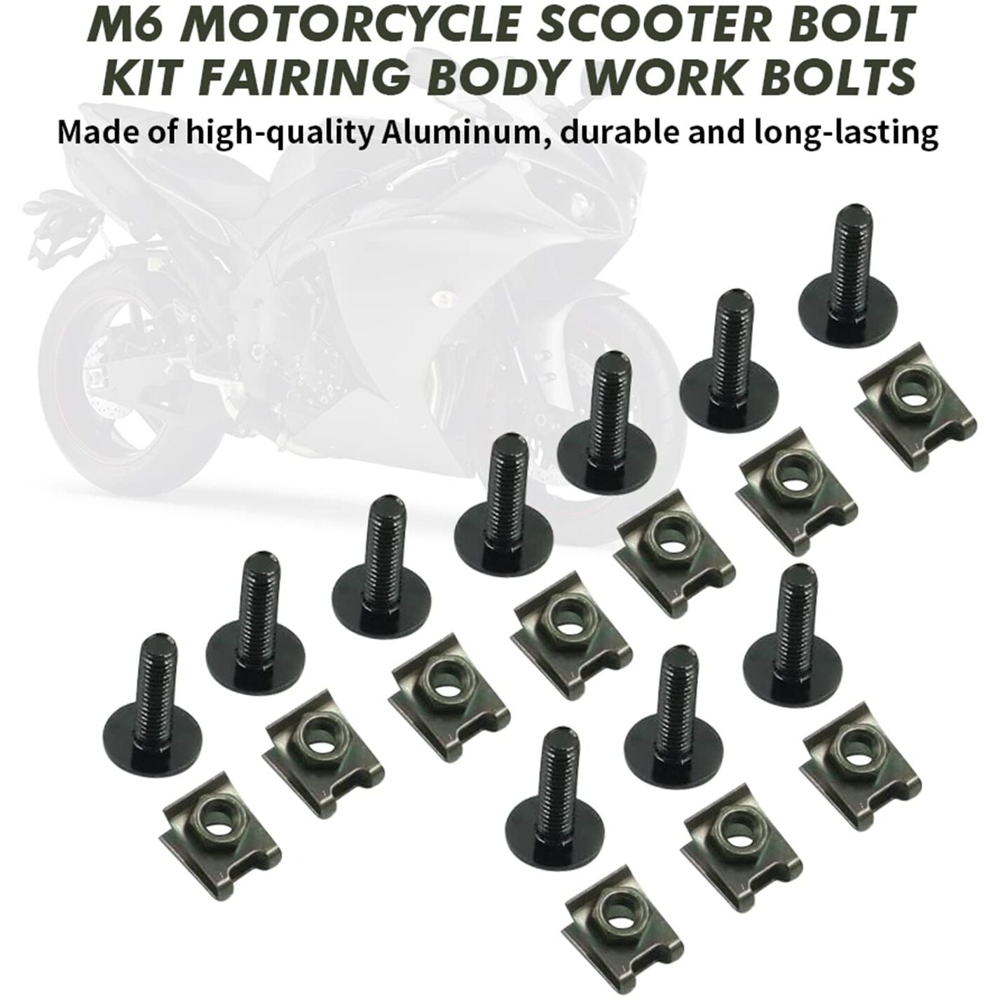 Alpha Rider Body Bolts Screws Metal - Universal U-Nuts Clips 6Mm Screw Clips Metal Fasteners 10 Pcs (Black) For Honda Yamaha Suzuki Kawasaki Ducati Bmw