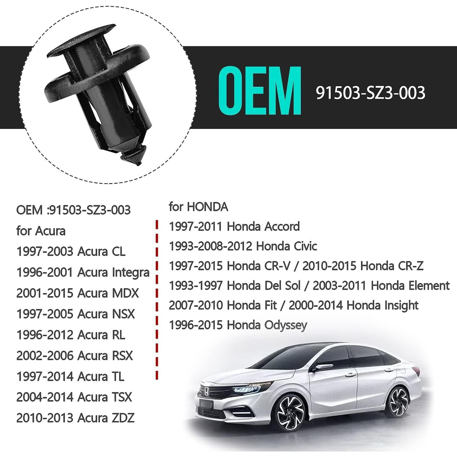 100Pcs Bumper Fender Clips  10Mm Fender Liner Clip Compatible With Honda Cr-V Accord Civic Acura  1Pcs Fastener Remover 91503-Sz3-003