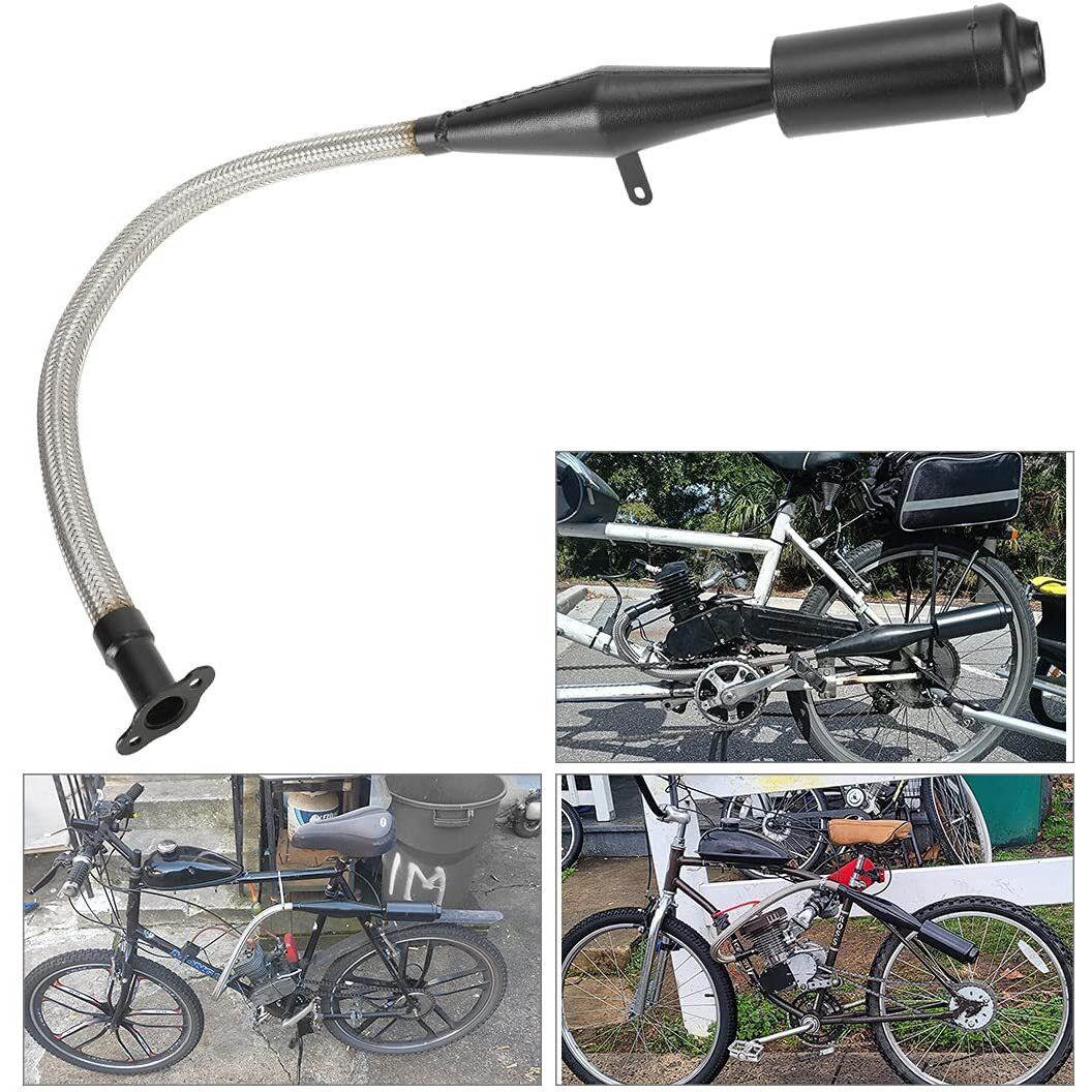 Fvrito Stainless Steel Flexible Exhaust Muffler Pipe Silencer Gasket For 2 Stroke 49Cc 60Cc 66Cc 80Cc 100Cc Engine Gas Motorized Bicycle Motor Bike Black