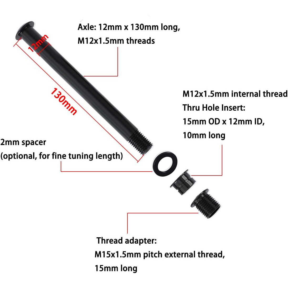 Hqparrts 15Mm To 12Mm Fork Thru Axle Conversion Kit