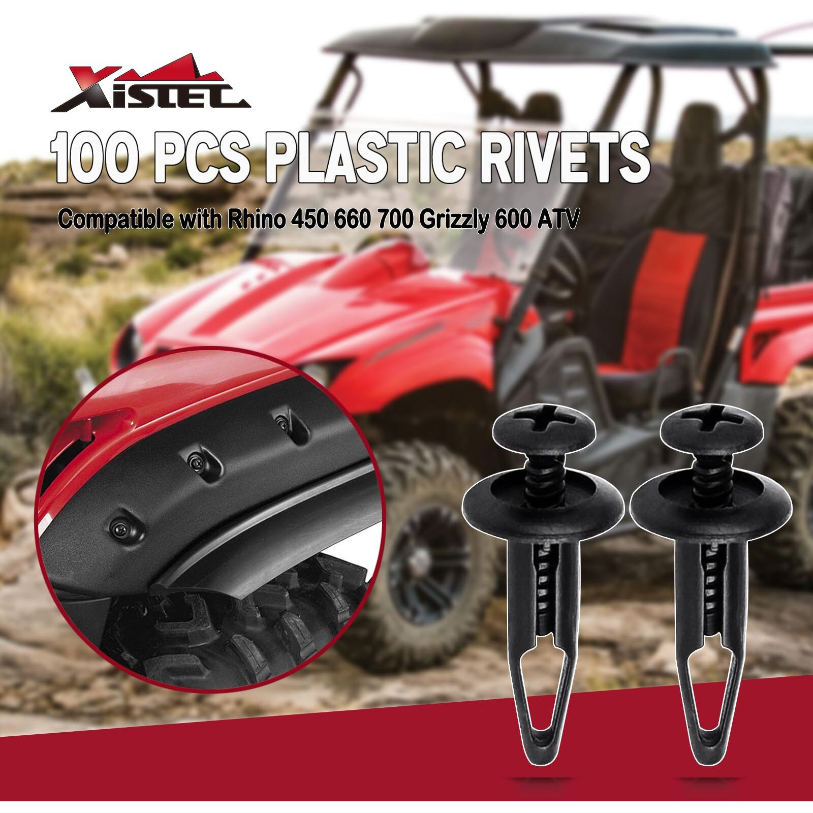 Xislet 100 Pcs Plastic Rivets Compatible With Rhino 450 660 700 Grizzly 600 Atv Body Fender Hood Fuel Tank Panel Push Fastener Rivet Screw Clips