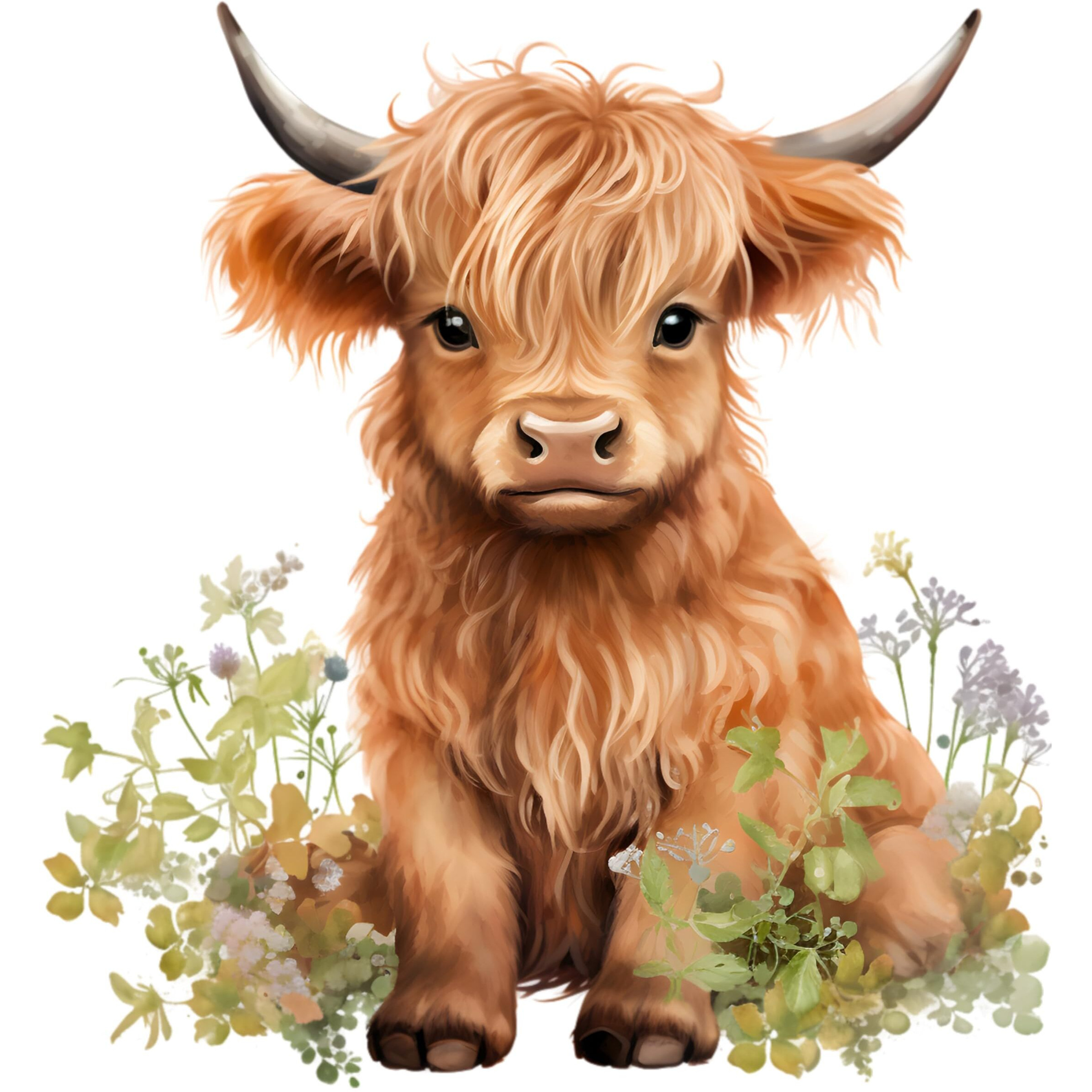 Fabric Panel 8"&quotX8"" Baby Highland Cow 100% Cotton Quilting Panel Square J6612