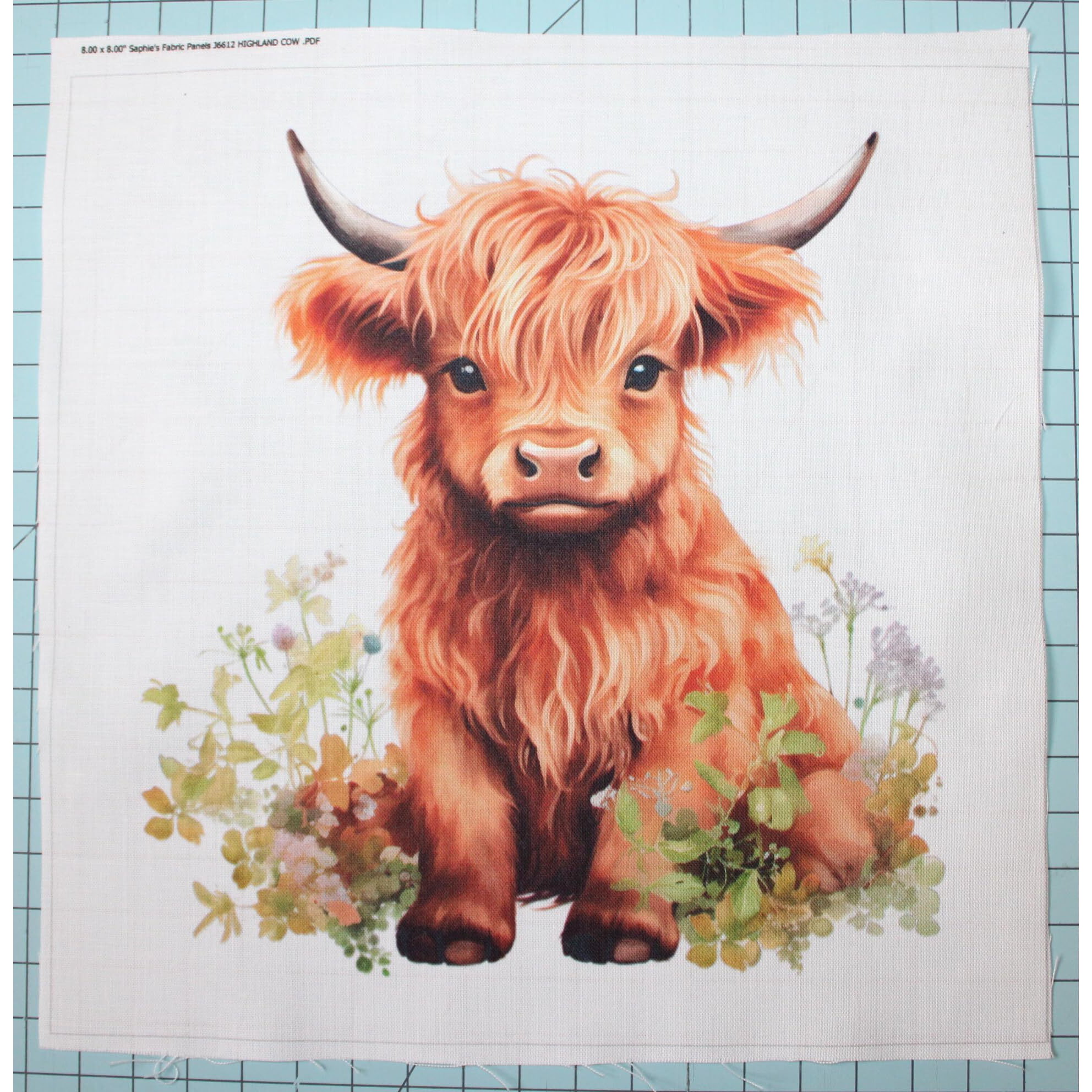 Fabric Panel 8"&quotX8"" Baby Highland Cow 100% Cotton Quilting Panel Square J6612
