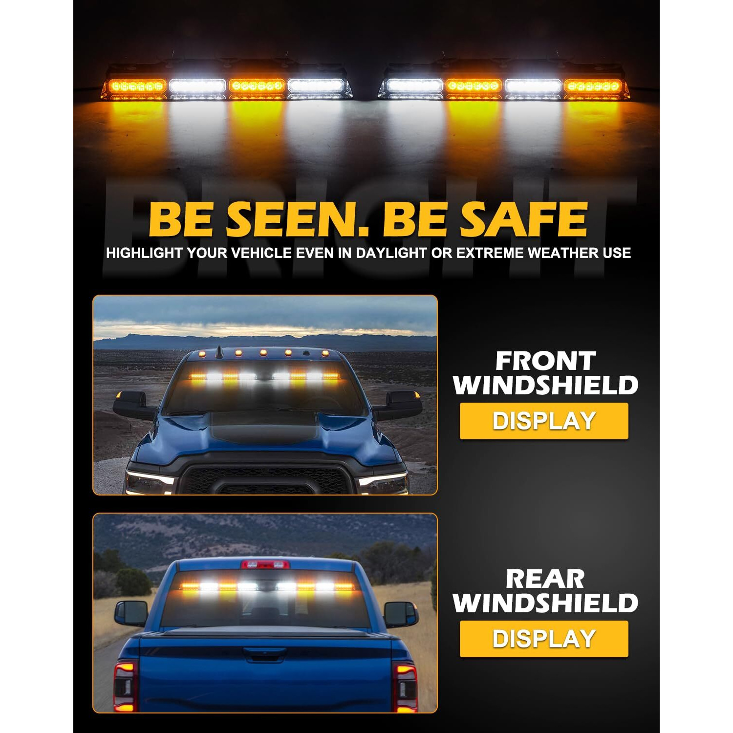 Hlauto 604N Emergency Dash Strobe Lights W/Controller 2X16.8 Inch Amber White Security Light W/Take Down  48 Led Safety Flashing Warning Hazard Interior Windshield Light Bar For Truck Vehicle